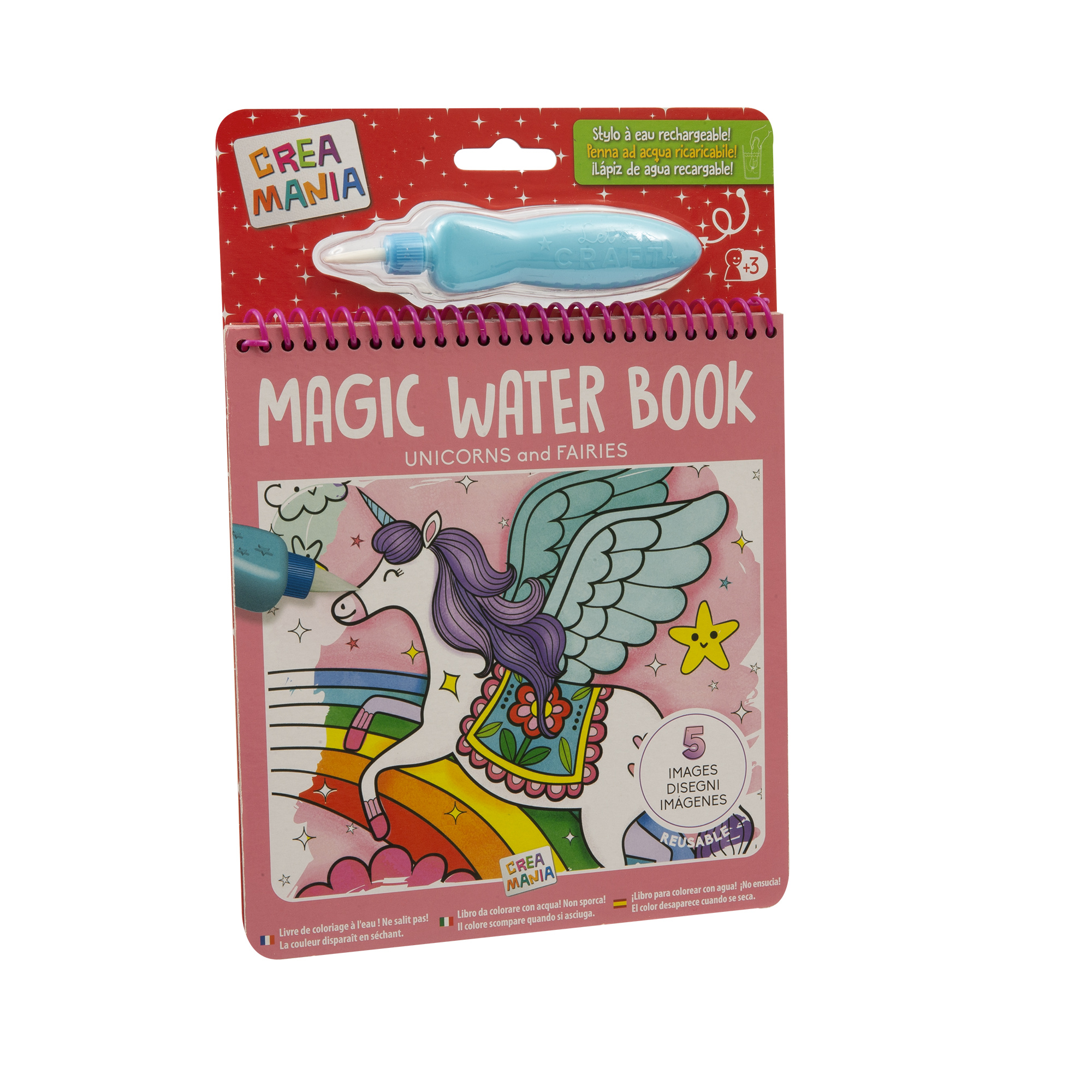 Magic water book - libretto assortito da colorare magico con acqua per bambini - unicorni, veicoli e dinosauri - 