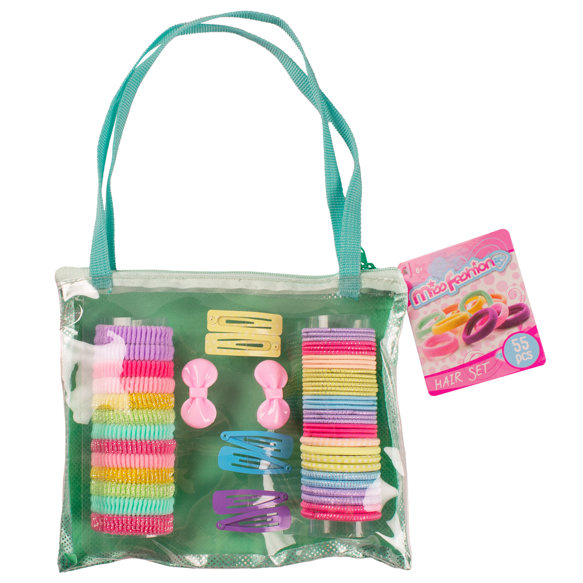 Pochette 55 accessori per capelli - set completo per bambini con elastici e mollette - miss fashion - MISS FASHION