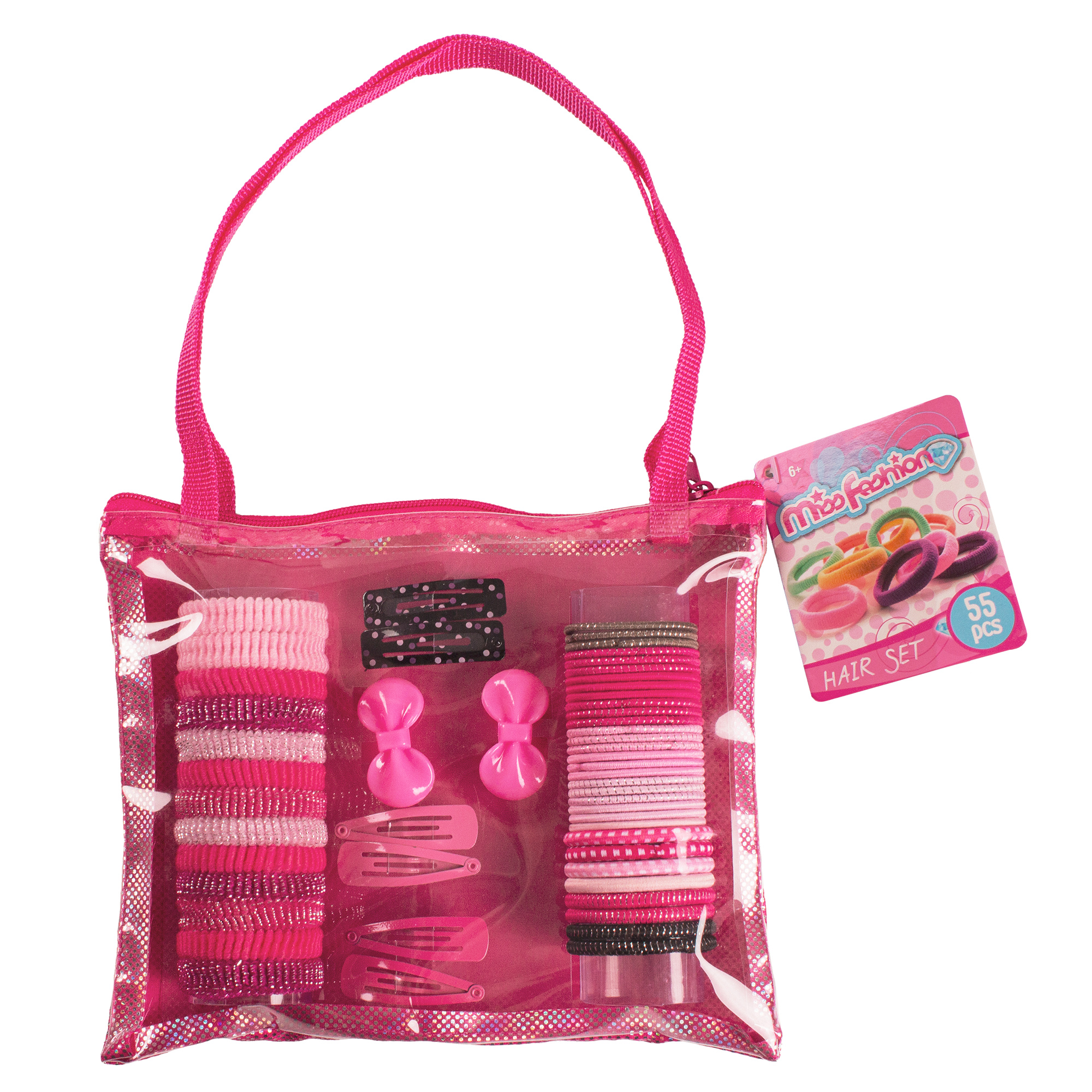 Pochette 55 accessori per capelli - set completo per bambini con elastici e mollette - miss fashion - MISS FASHION