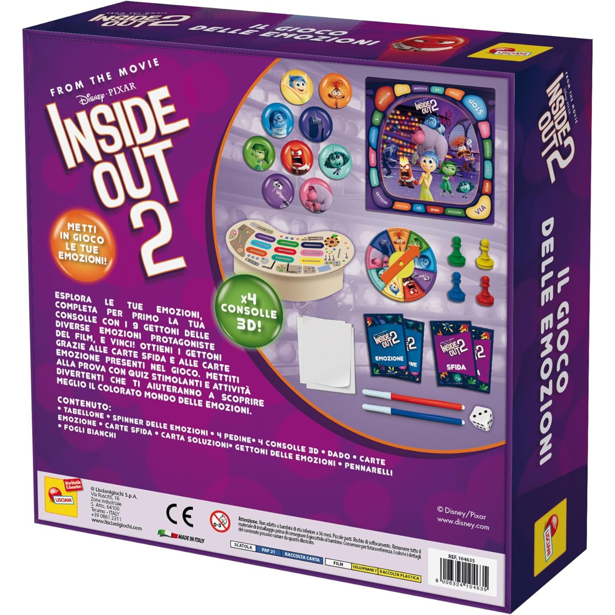 Inside out 2: il gioco delle emozioni - consolle 3d - da 2 a 4 giocatori - gioco educativo per bambini - lisciani - LISCIANI, Disney