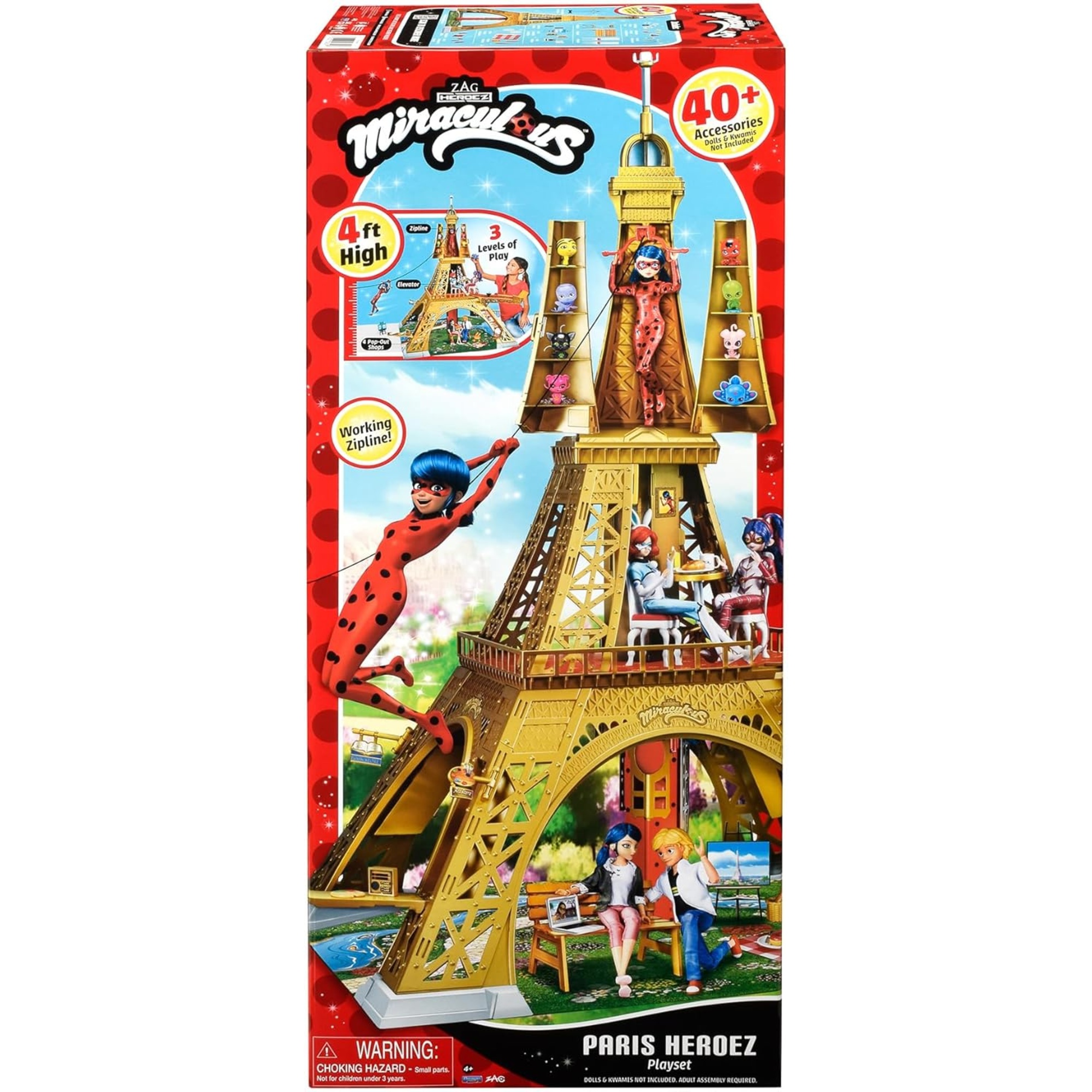 Playset deluxe paris miraculous - torre di parigi 1,20m con 40 accessori  - lady bug miracolous - 