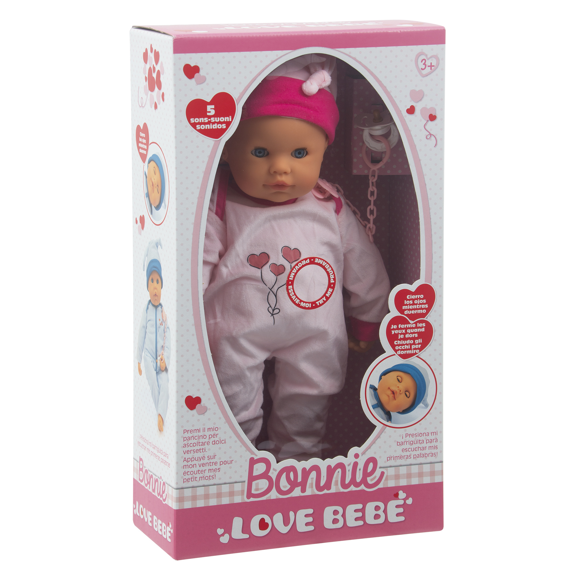 Bambola bonnie 48 cm con suoni  assortita in blu e rosa - love bebè - LOVE BEBE'