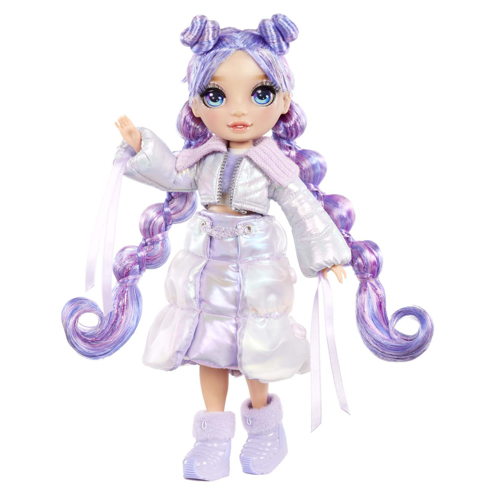 Rainbow high winter wonderland violet - bambola viola 28 cm con neve magica nei vestiti che si gonfia e kit pupazzo di neve - Rainbow High