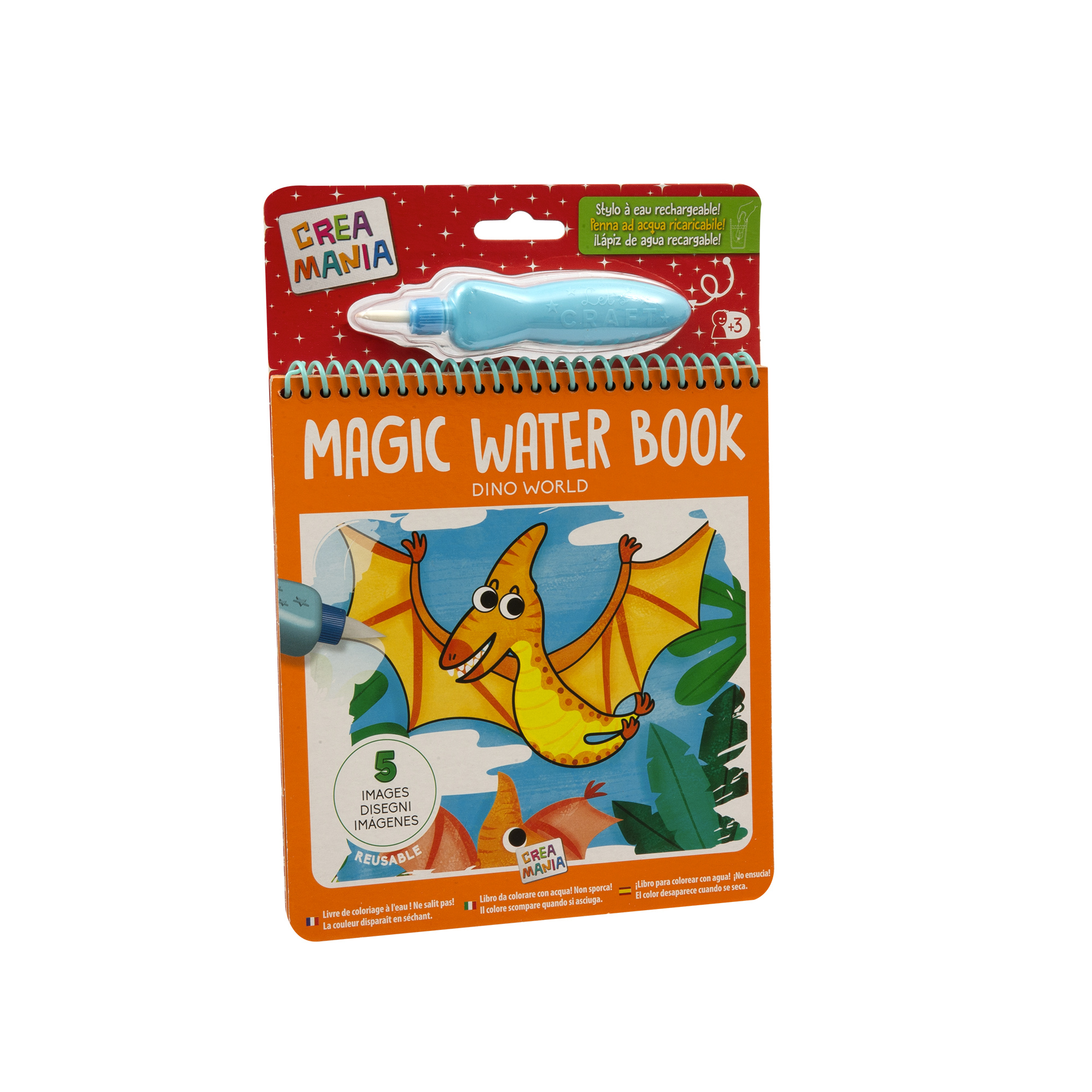 Magic water book - libretto assortito da colorare magico con acqua per bambini - unicorni, veicoli e dinosauri - 