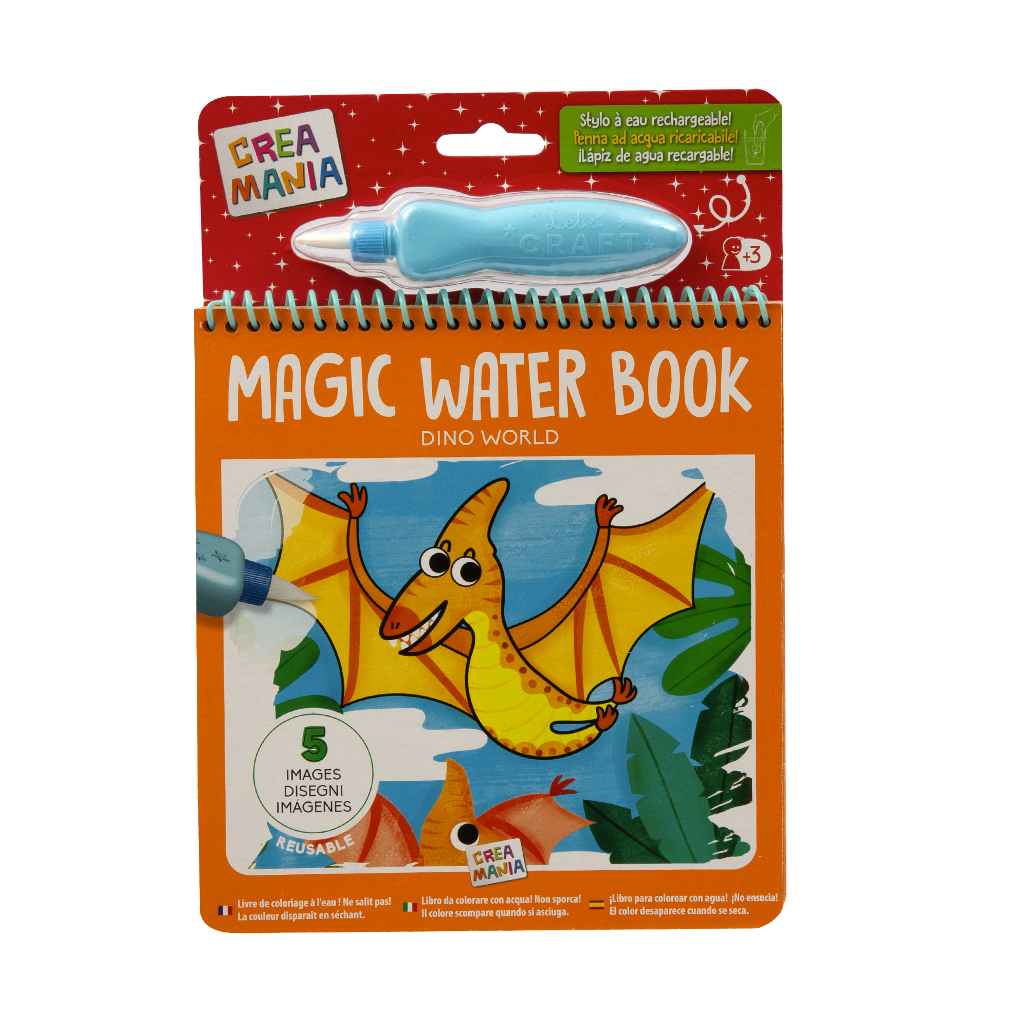 Magic water book - libretto assortito da colorare magico con acqua per bambini - unicorni, veicoli e dinosauri - 