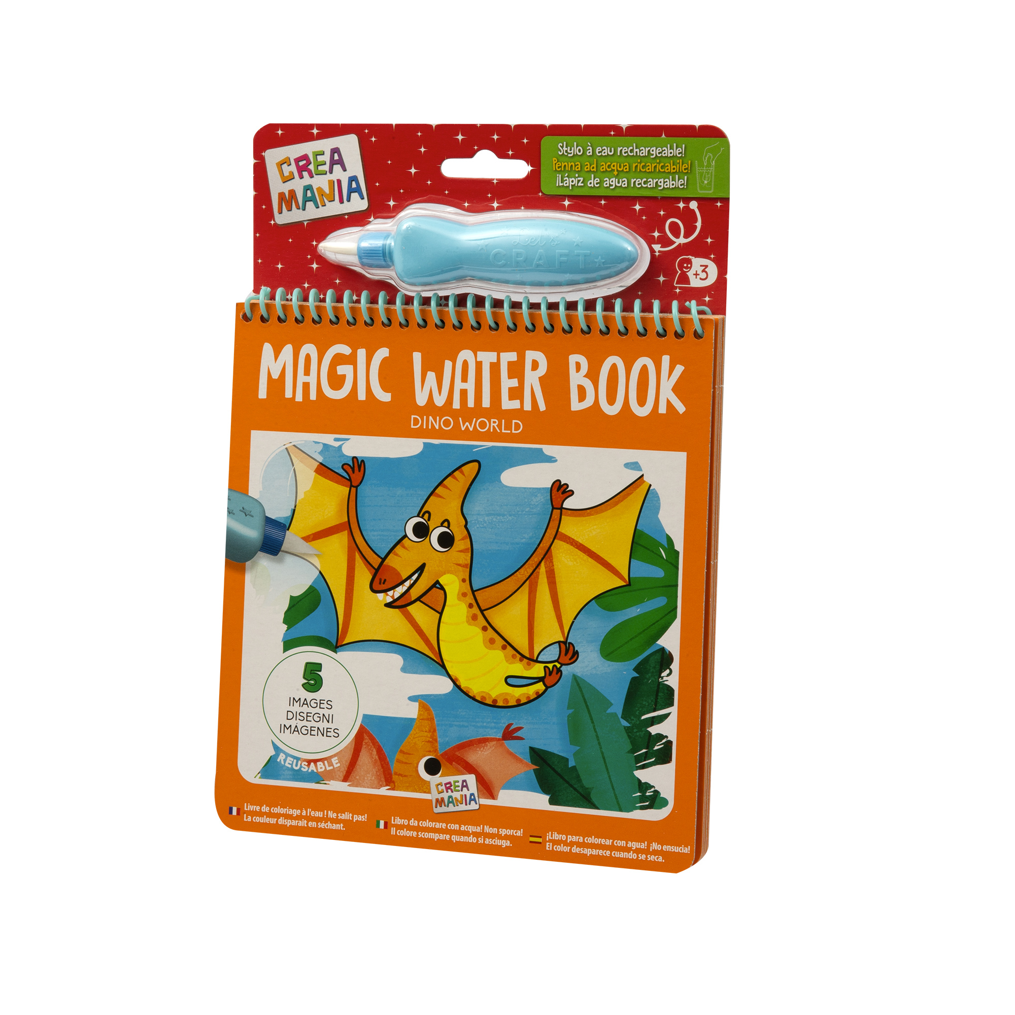 Magic water book - libretto assortito da colorare magico con acqua per bambini - unicorni, veicoli e dinosauri - 