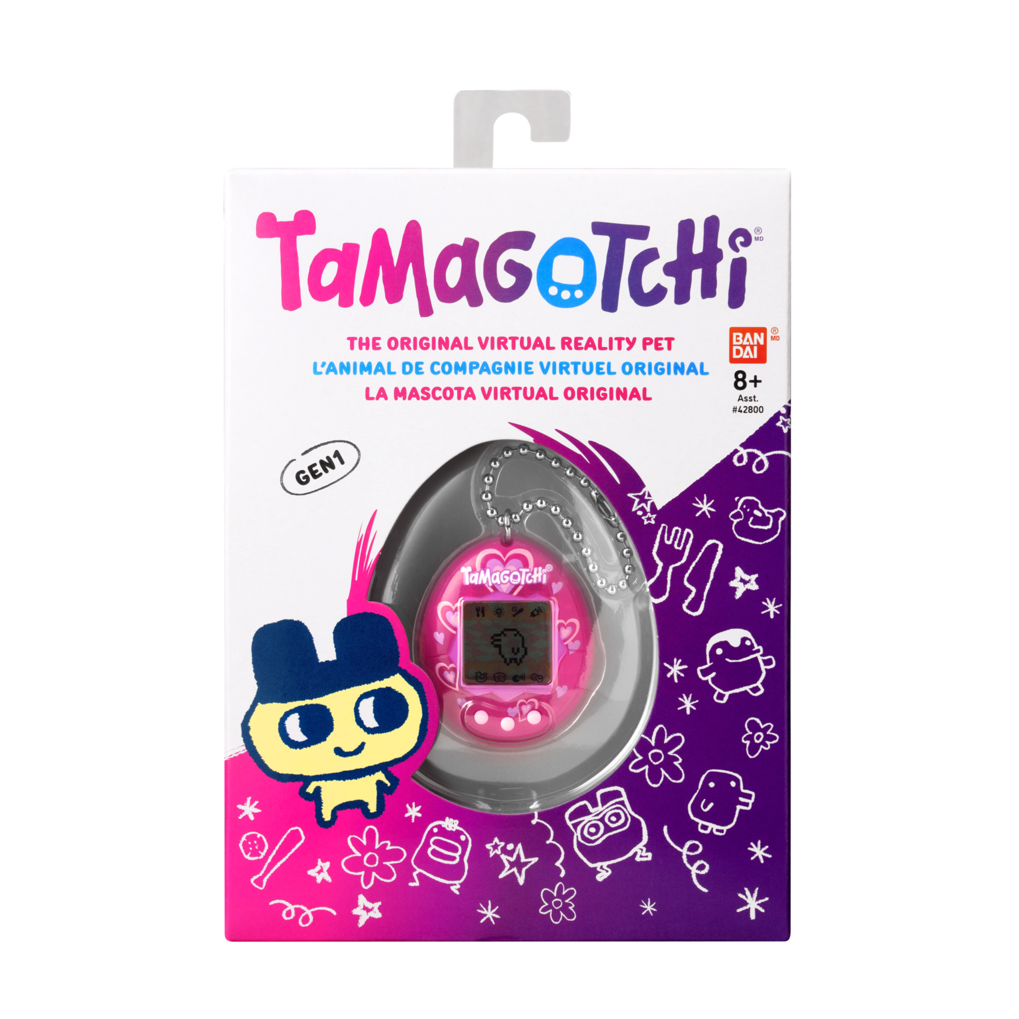 Tamagotchi originale versione love rosa, versione italiana, modello classico degli anni '90, mini-gioco incluso, adatto per bambini da 8 anni in su - TAMAGOTCHI