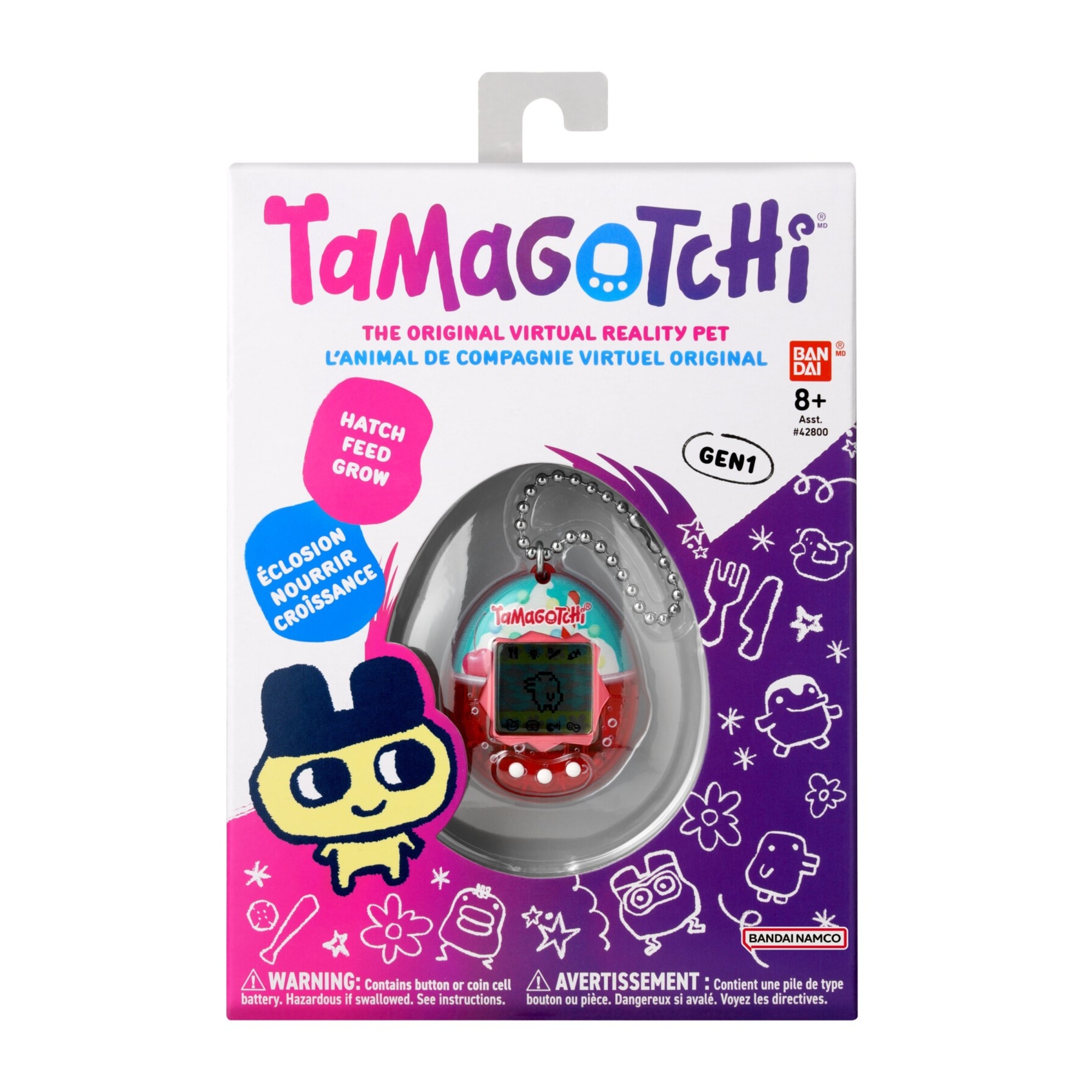 Tamagotchi originale versione ice arancio, versione italiana, modello classico degli anni '90, mini-gioco incluso, adatto per bambini da 8 anni in su - TAMAGOTCHI