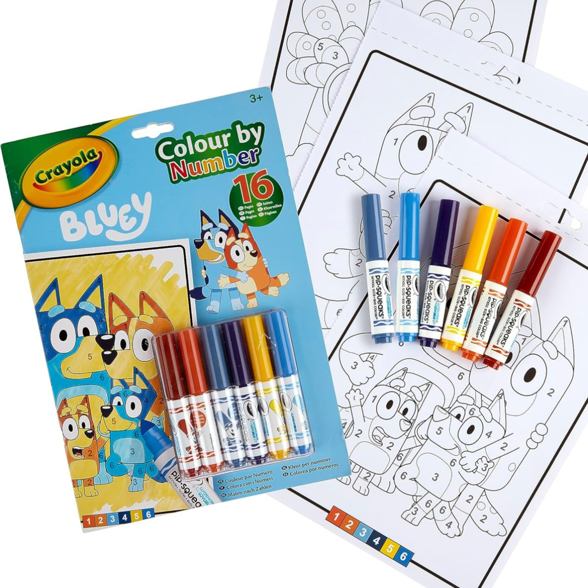 Bluey album colora con i numeri, con 16 pagine e 6 pennarelli lavabili - 3+ - crayola - BLUEY