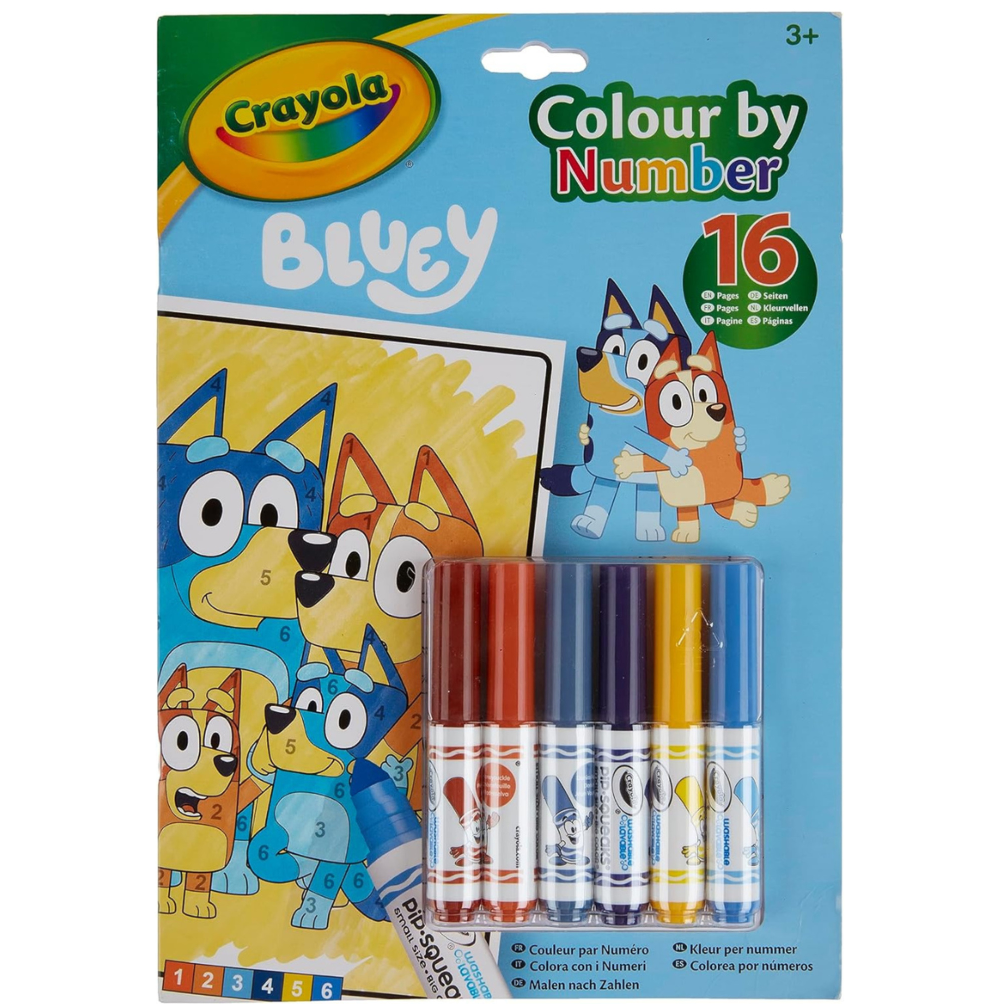 Bluey album colora con i numeri, con 16 pagine e 6 pennarelli lavabili - 3+ - crayola - BLUEY