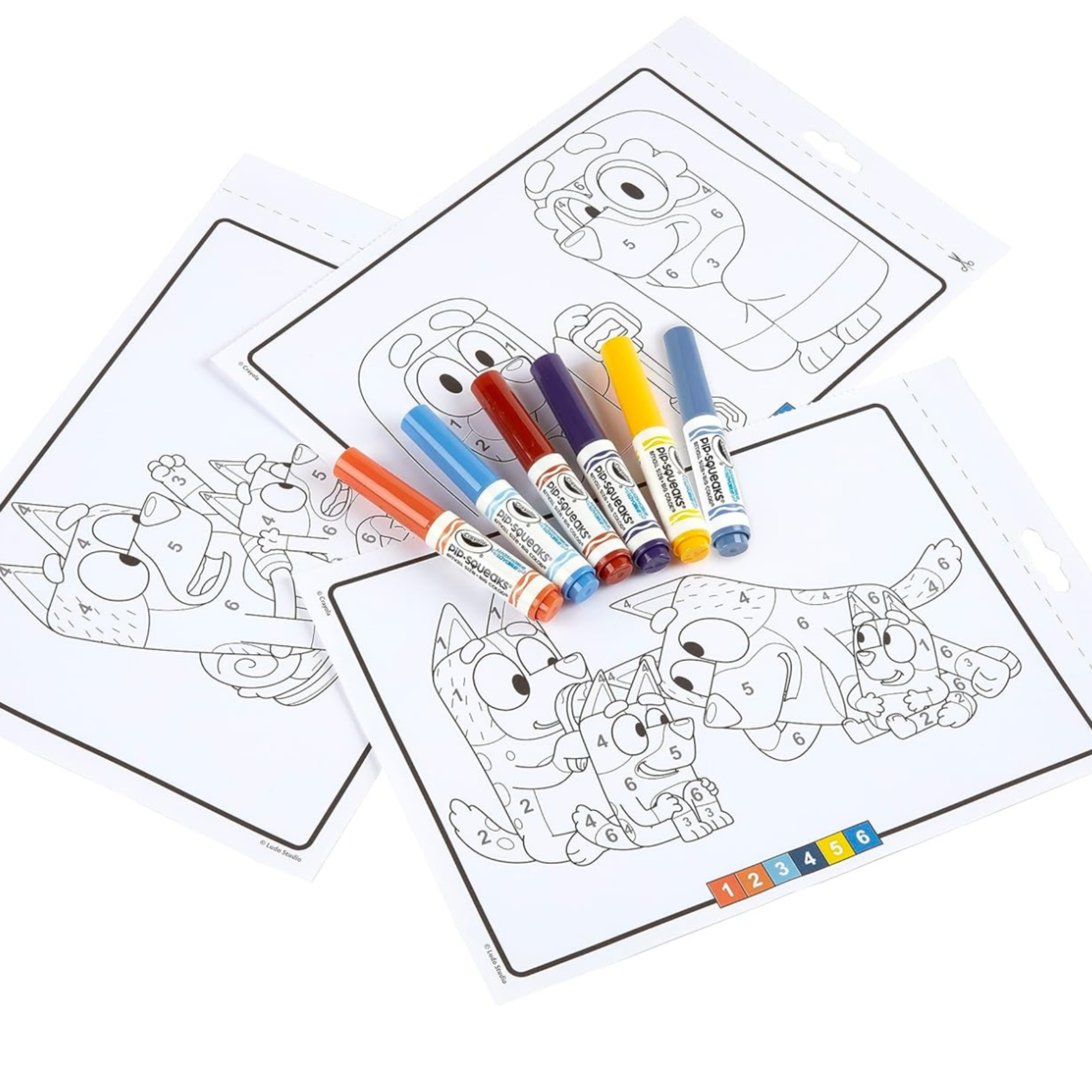 Bluey album colora con i numeri, con 16 pagine e 6 pennarelli lavabili - 3+ - crayola - BLUEY