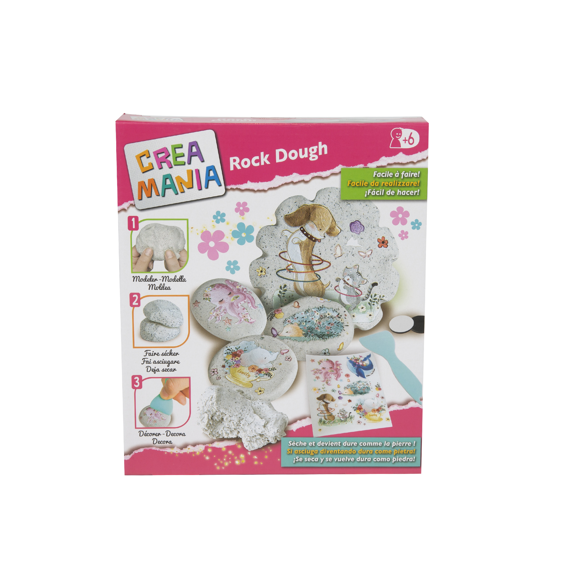 Rock dough - composto modellabile asciugatura veloce - include magneti e stickers - età 3+ - crea mania - CREAMANIA