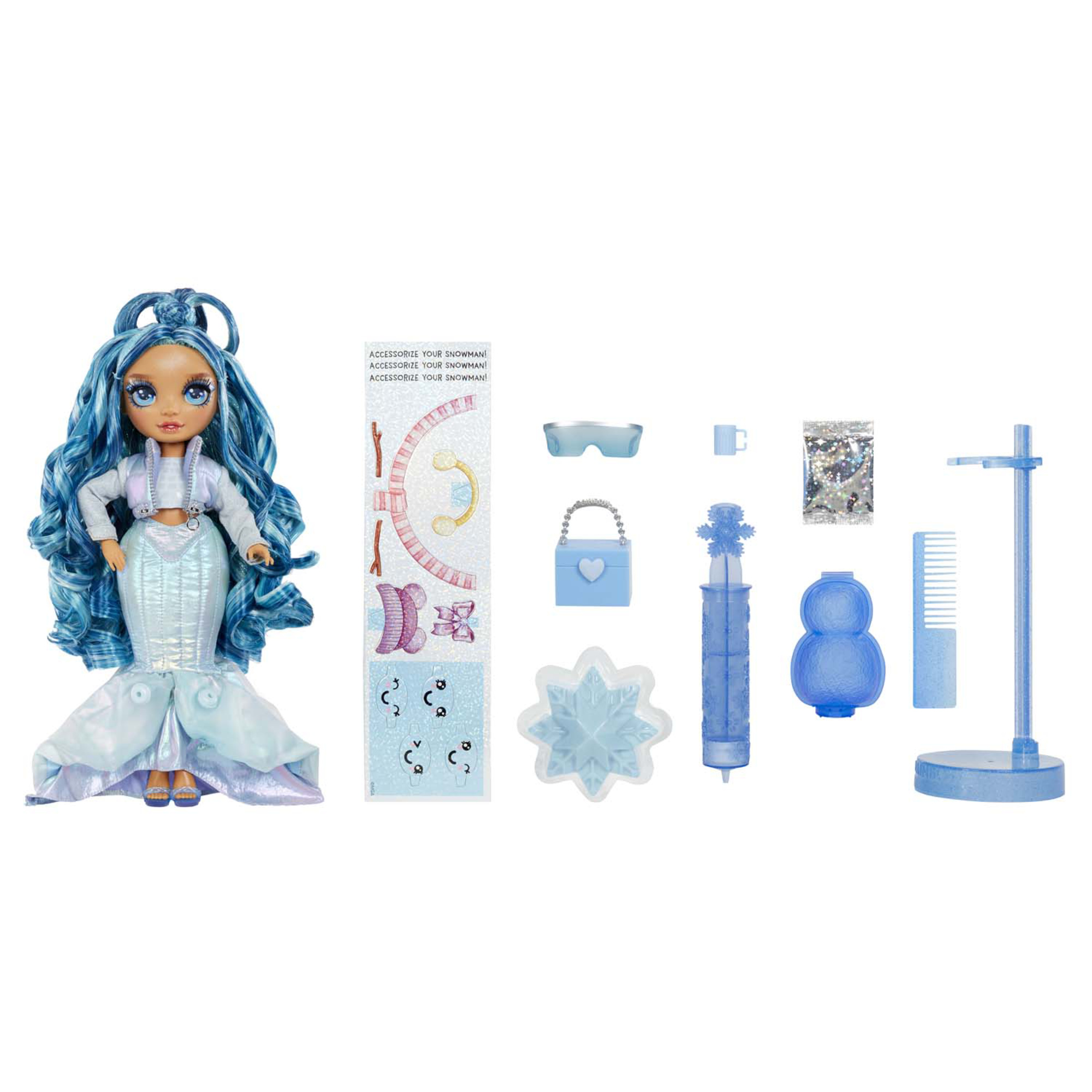 Rainbow high winter wonderland skyler - bambola moda 28cm con neve magica nei vestiti, gonfiabile con acqua e kit pupazzo di neve - Rainbow High