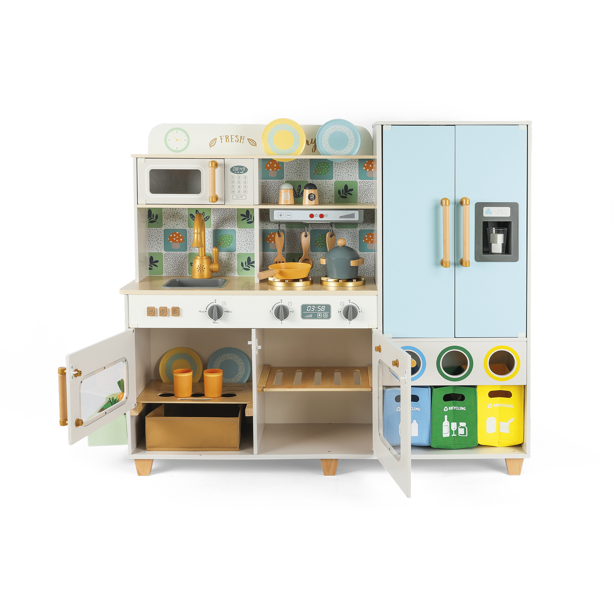 Cucina in legno completa con lavello, forno e frigorifero - impara e divertiti con wood "n" play - WOOD N'PLAY