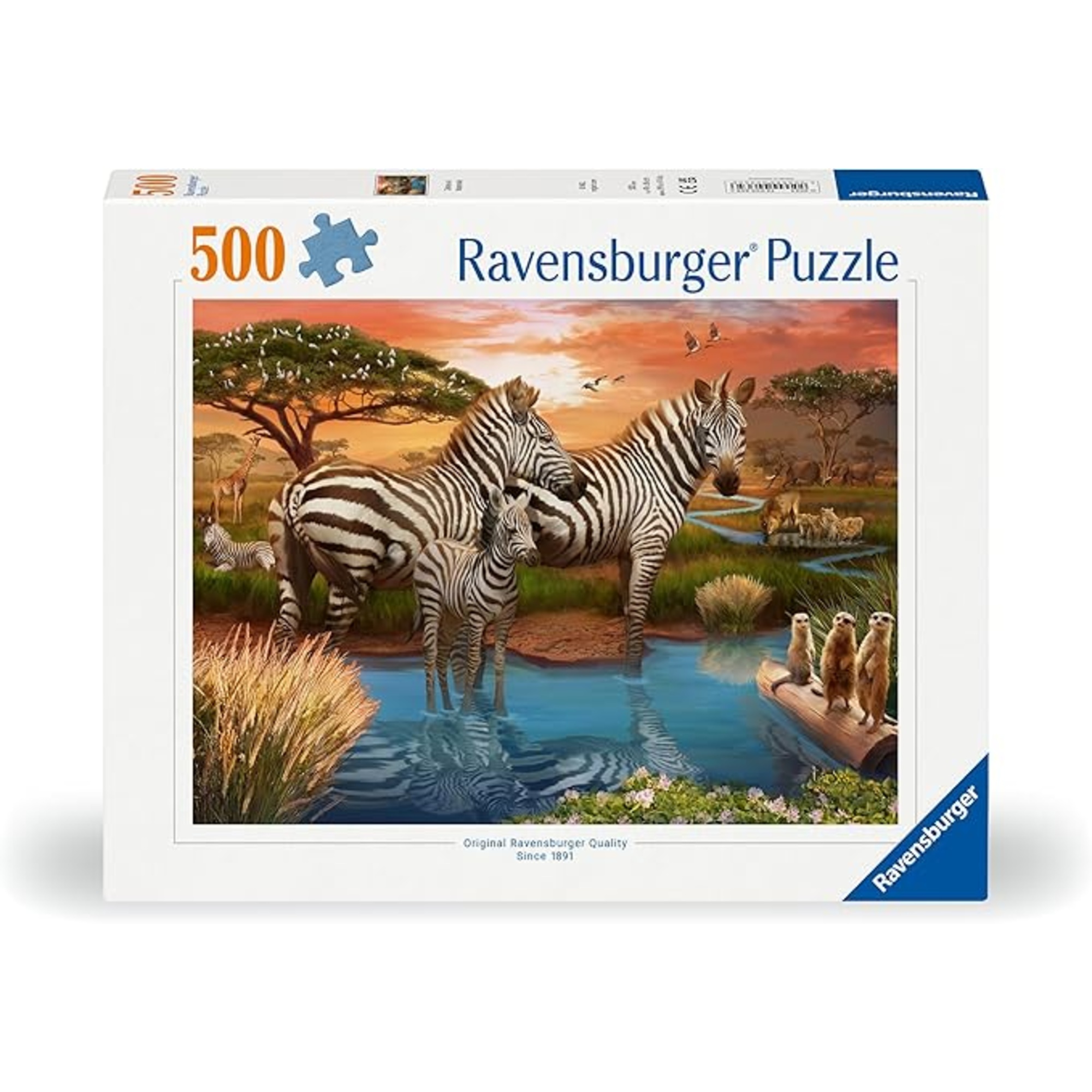 Puzzle 500 pezzi zebre alla pozza d’acqua - puzzle ravensburger per adulti - RAVENSBURGER