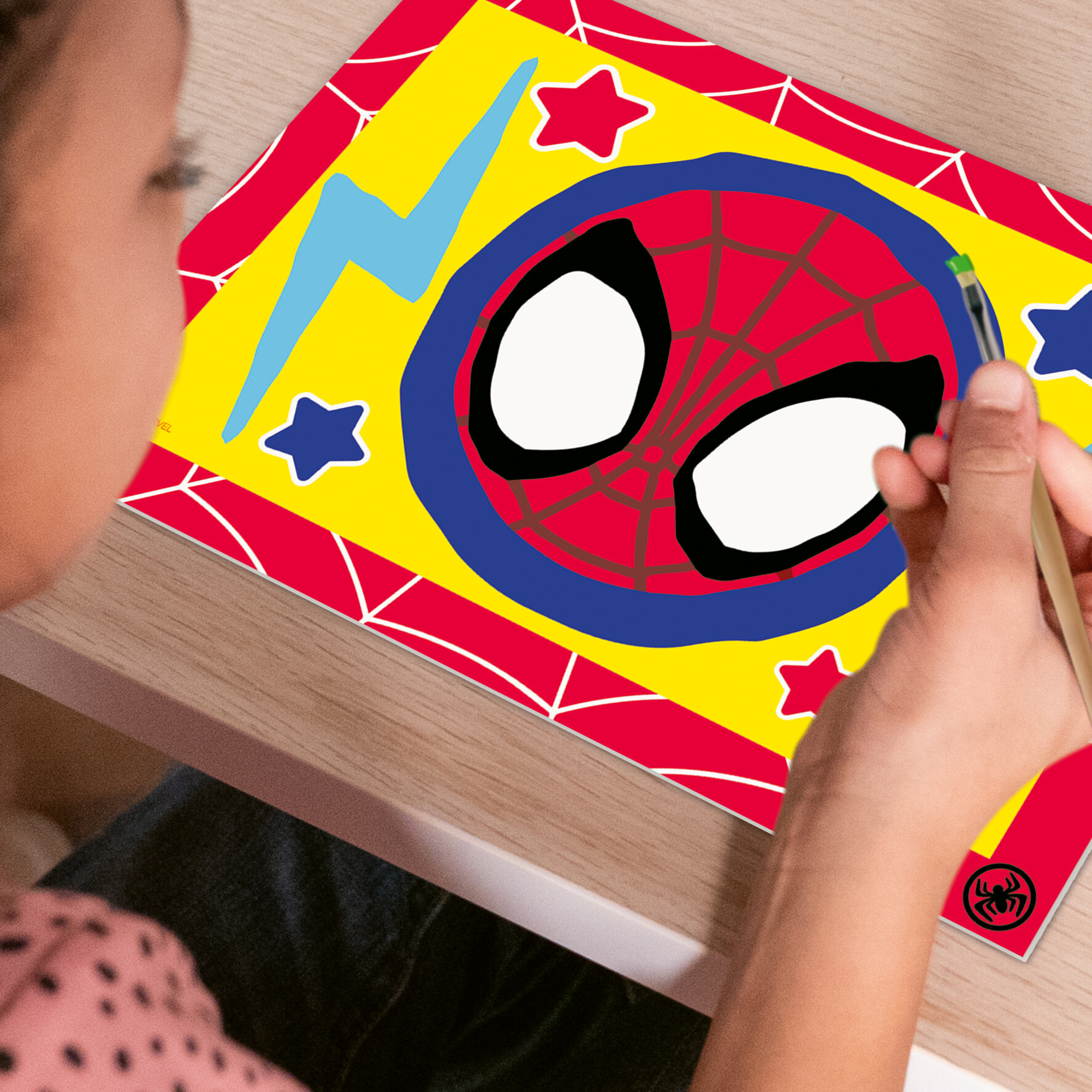 Creart serie junior, spidey, kit dipingere con i numeri, contiene 2 tavole prestampate, pennello, co - ravensburger - CREART