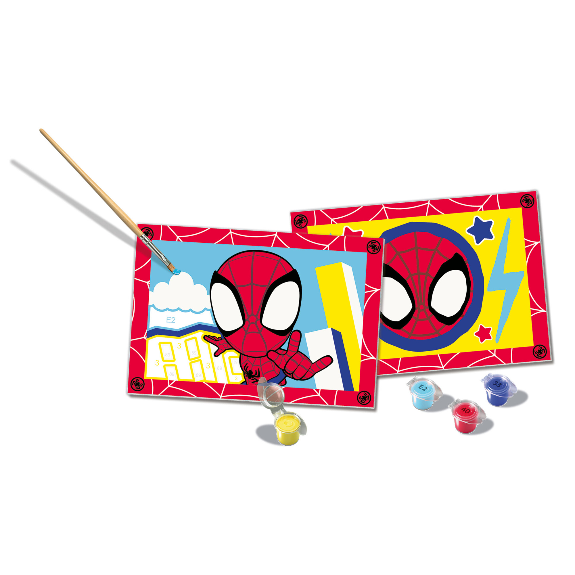 Creart serie junior, spidey, kit dipingere con i numeri, contiene 2 tavole prestampate, pennello, co - ravensburger - CREART