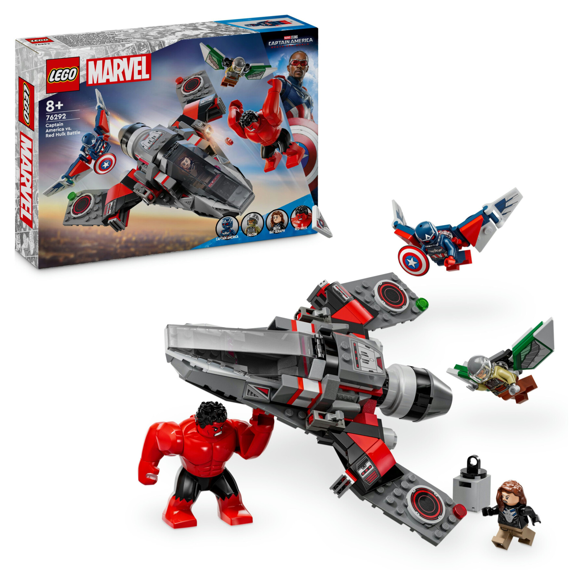 Lego marvel 76292 battaglia captain america vs. hulk rosso con aereo giocattolo e minifigure dei supereroi, giochi bambini 8+ - LEGO SUPER HEROES