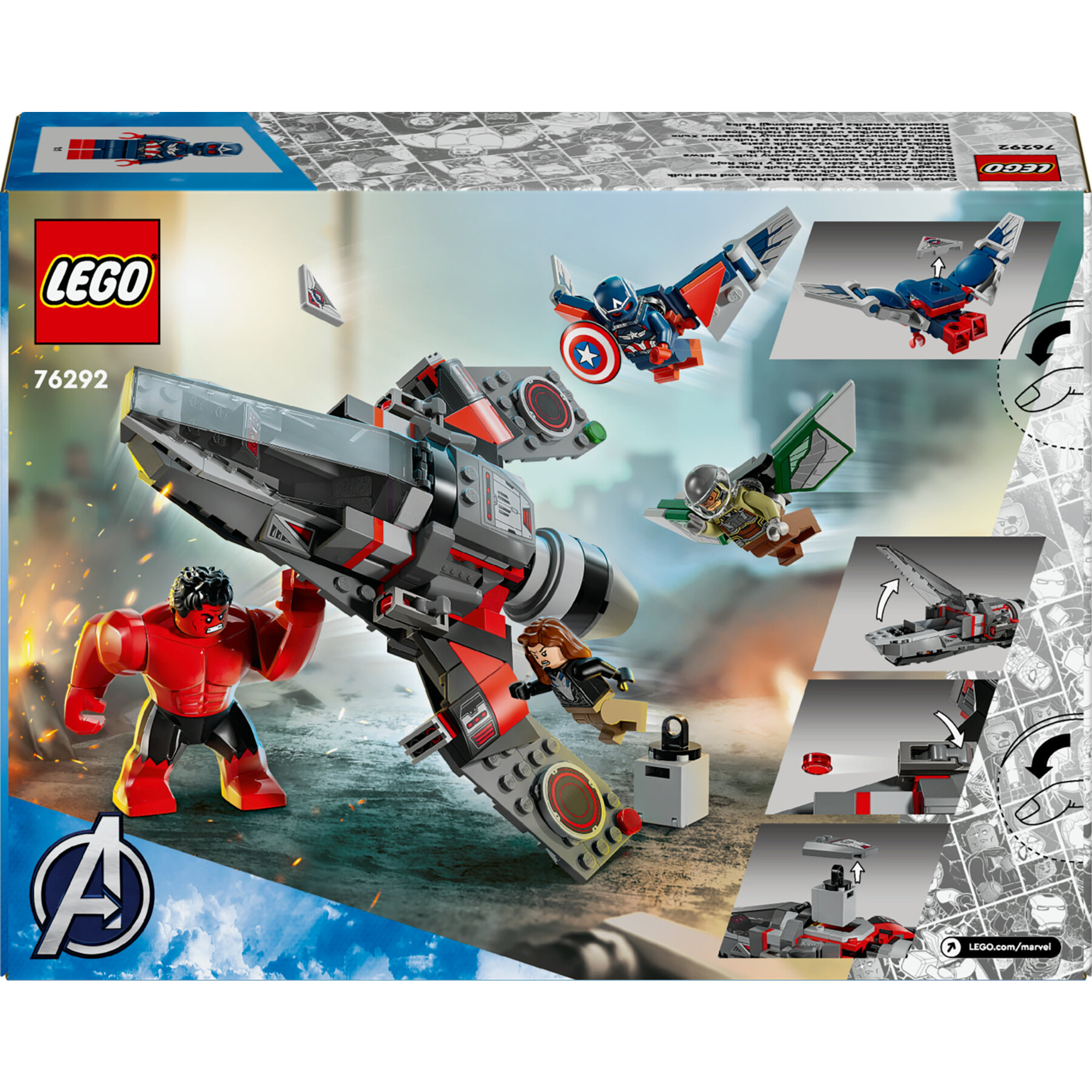 Lego marvel 76292 battaglia captain america vs. hulk rosso con aereo giocattolo e minifigure dei supereroi, giochi bambini 8+ - LEGO SUPER HEROES