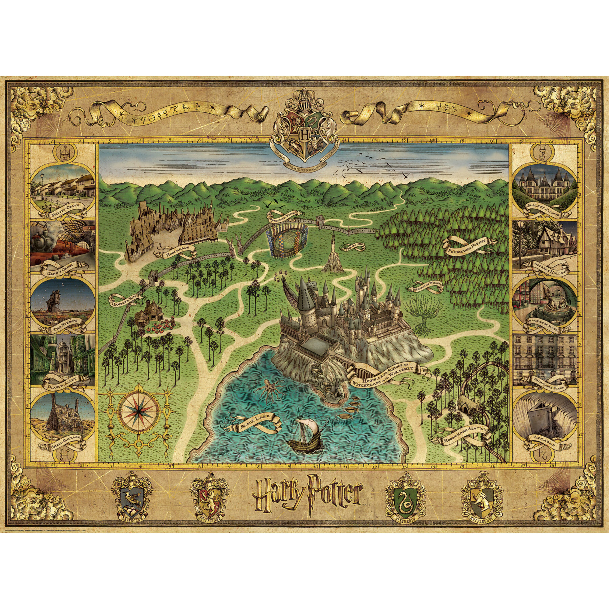 Puzzle mappa di hogwarts, 1500 pezzi, puzzle adulti - ravensburger - Harry Potter