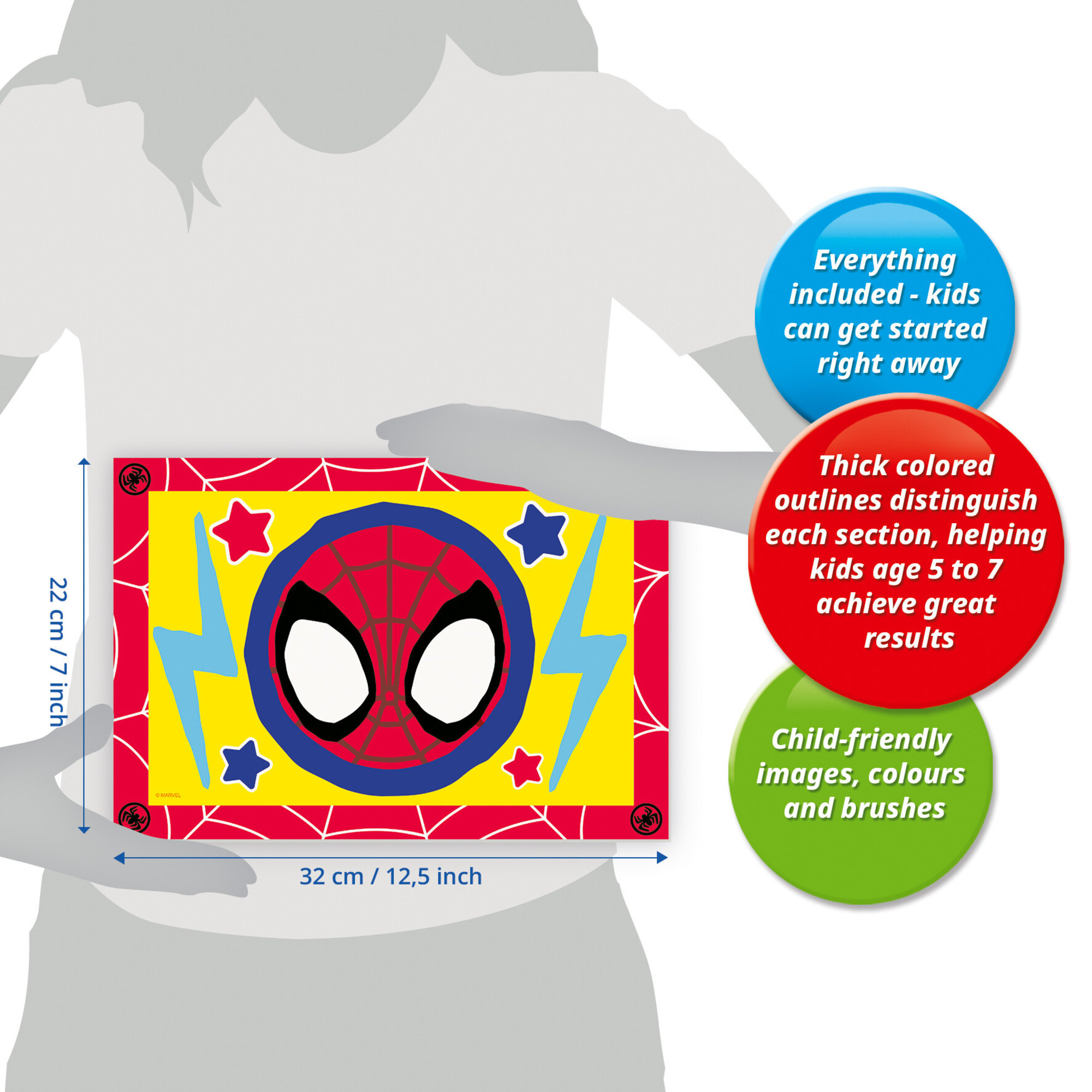 Creart serie junior, spidey, kit dipingere con i numeri, contiene 2 tavole prestampate, pennello, co - ravensburger - CREART