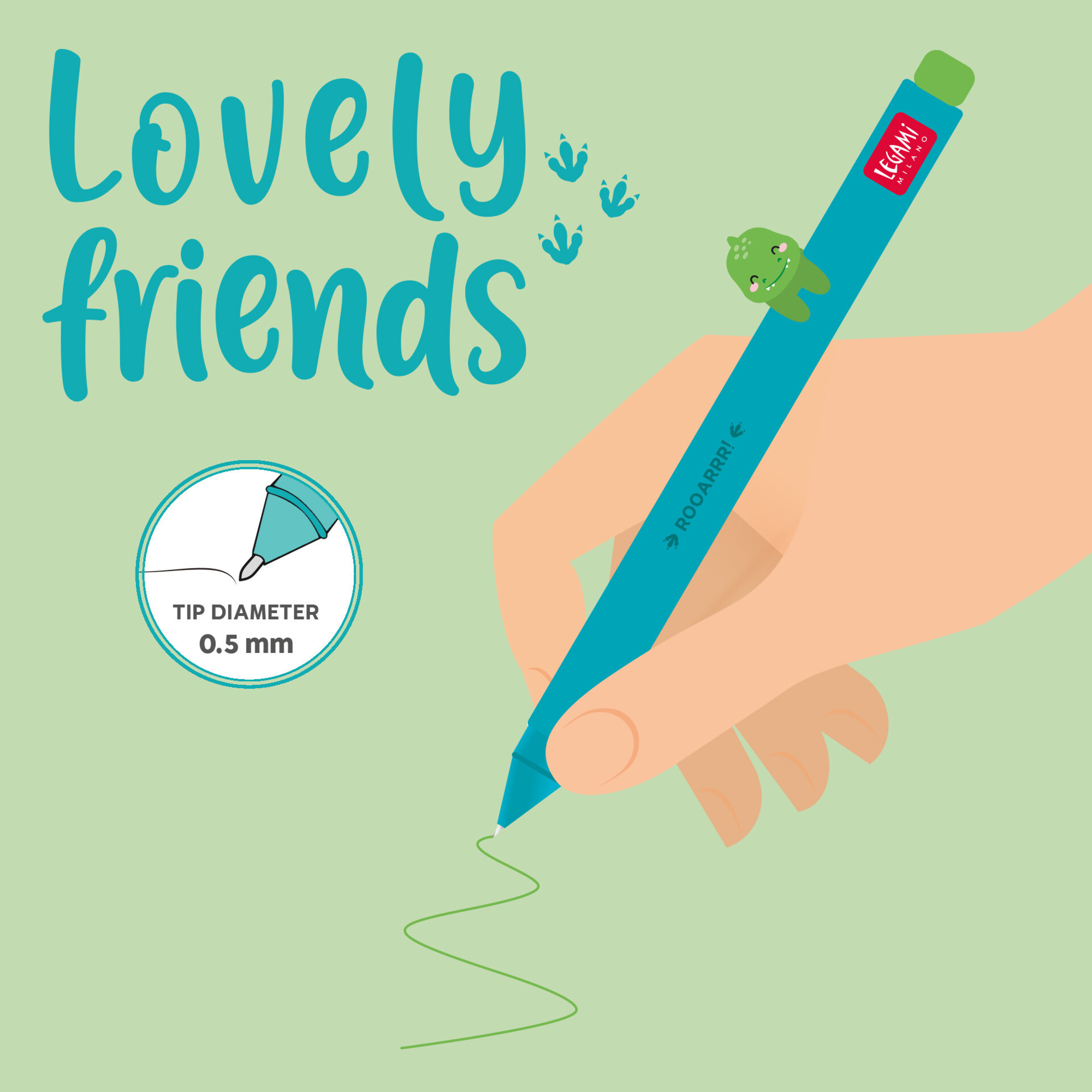 Penna gel dinosauro - lovely friends - extraordinary stationery - LEGAMI