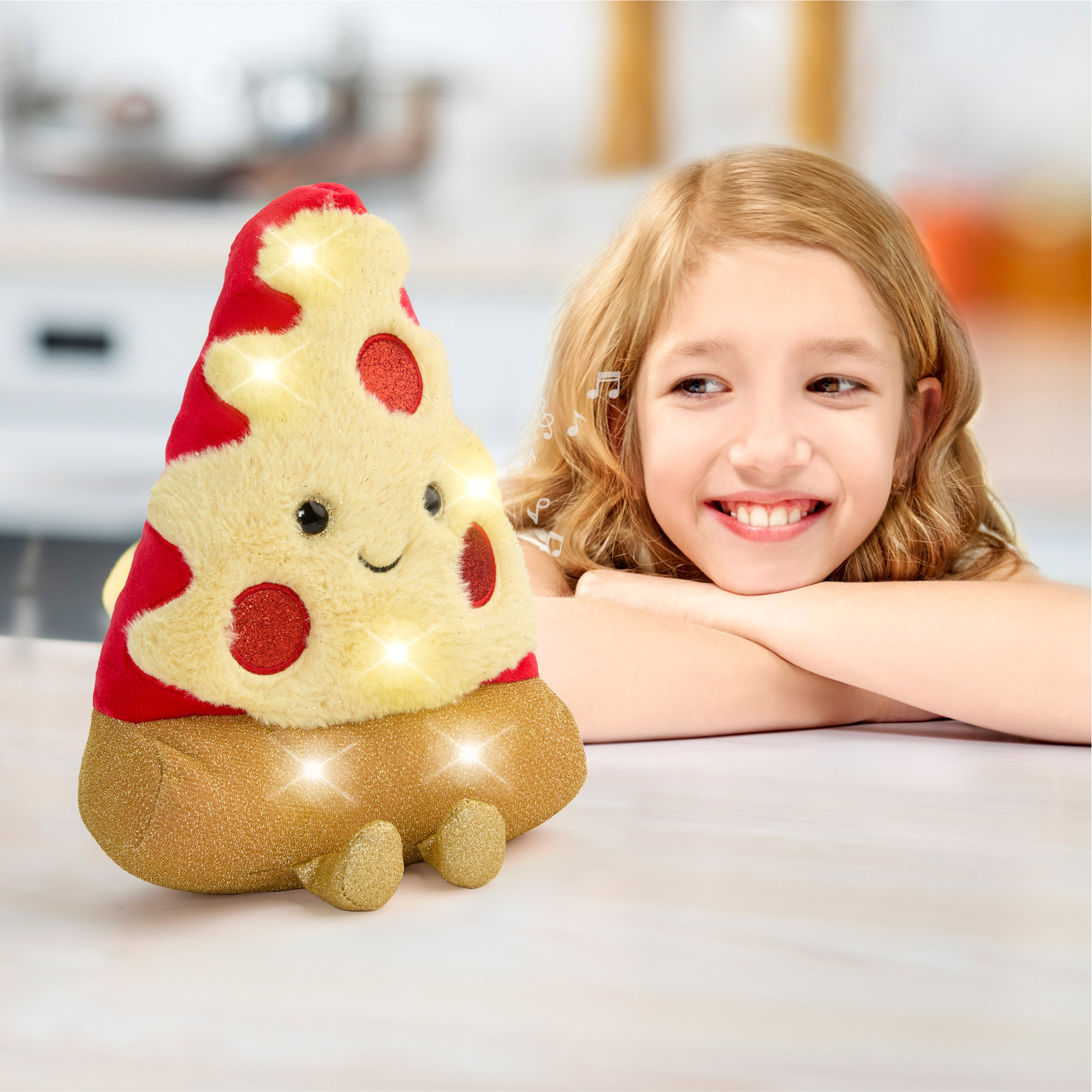 Peluche pizza glow brights con luci brillanti e suoni interattivi, 28 cm - FAO Schwarz