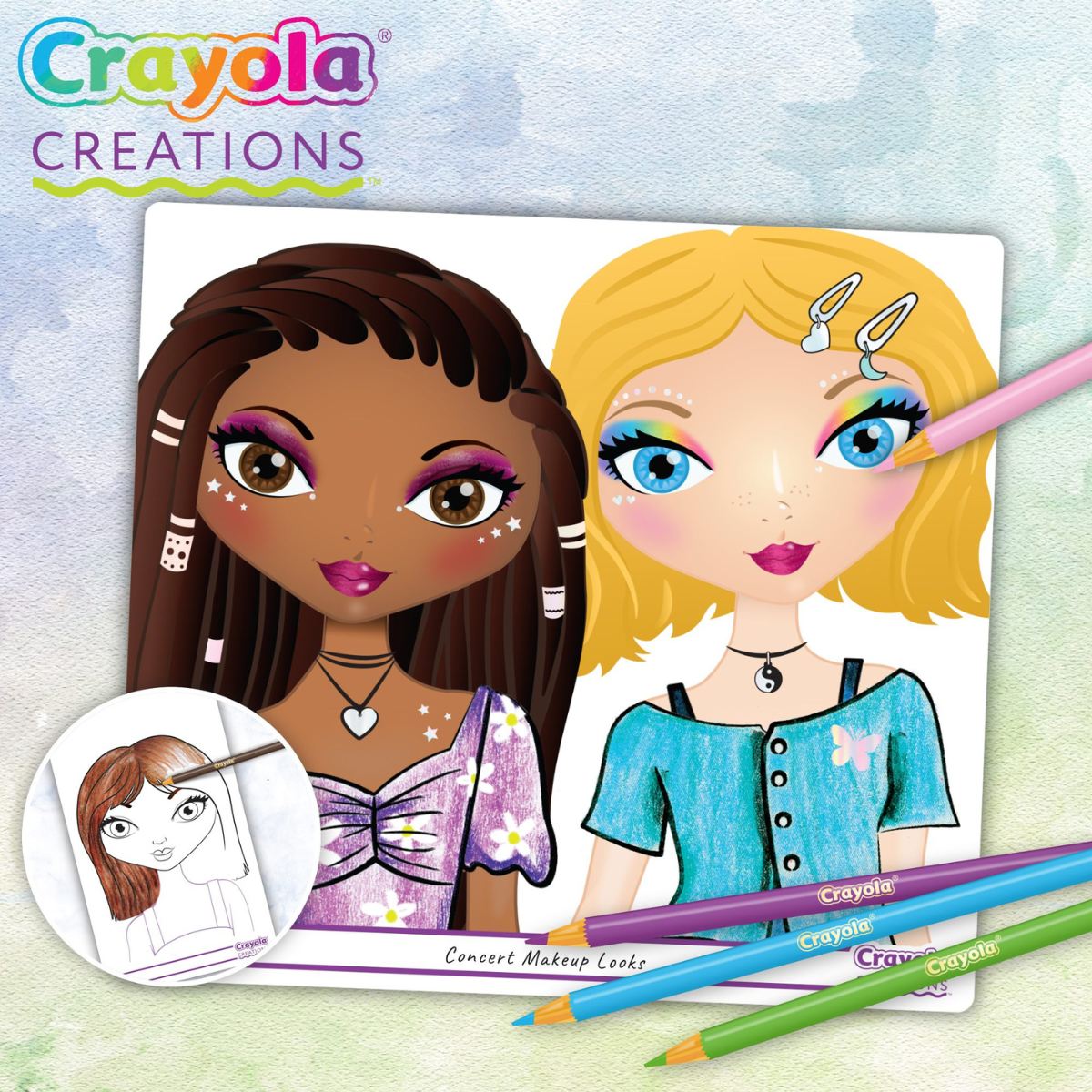 Crayola creations - super album make-up artist, per disegnare trucco e acconciature alla moda, con stencil e stickers, attività creativa e regalo, da 8 anni, 04-1056 - CRAYOLA