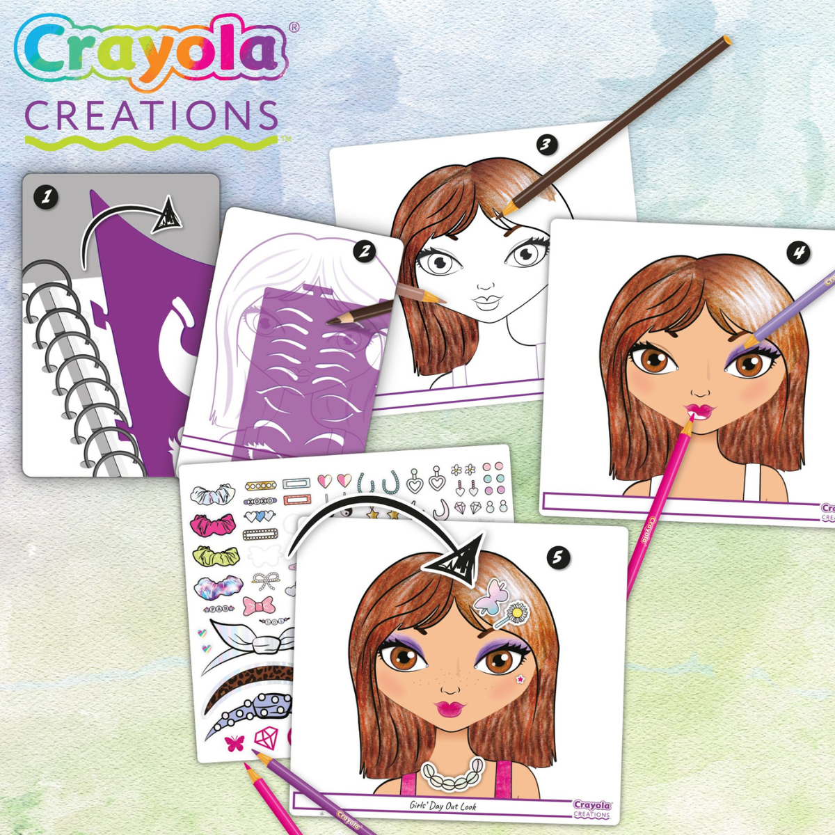 Crayola creations - super album make-up artist, per disegnare trucco e acconciature alla moda, con stencil e stickers, attività creativa e regalo, da 8 anni, 04-1056 - CRAYOLA