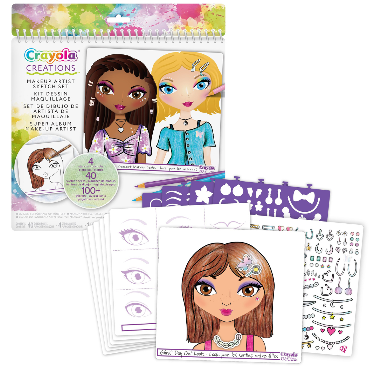 Crayola creations - super album make-up artist, per disegnare trucco e acconciature alla moda, con stencil e stickers, attività creativa e regalo, da 8 anni, 04-1056 - CRAYOLA