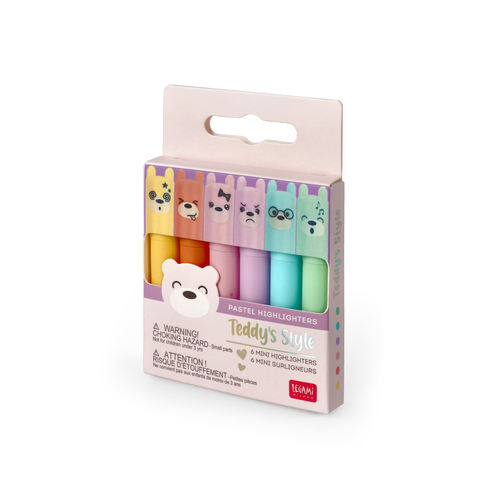 Set di 6 mini evidenziatori pastello - teddy's style - extraordinary stationery - LEGAMI