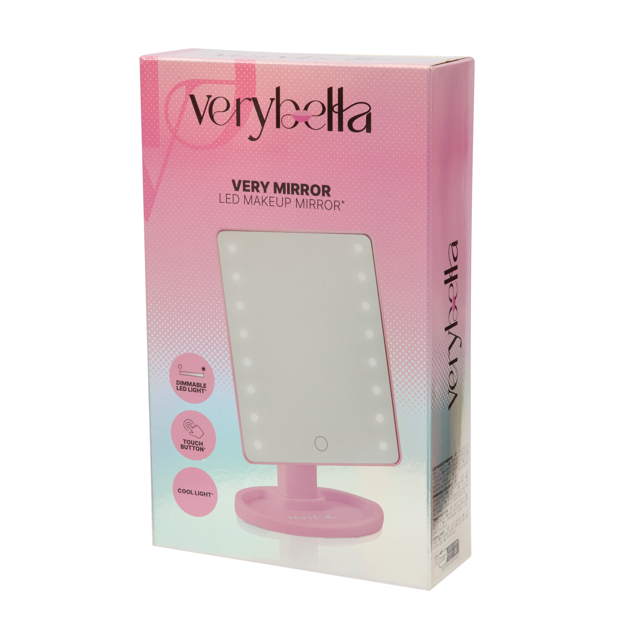 Verybella - specchio da tavolo rosa con luci led regolabili, touch e inclinazione 180° - misura 28,5 x 16,9 cm - VERY BELLA