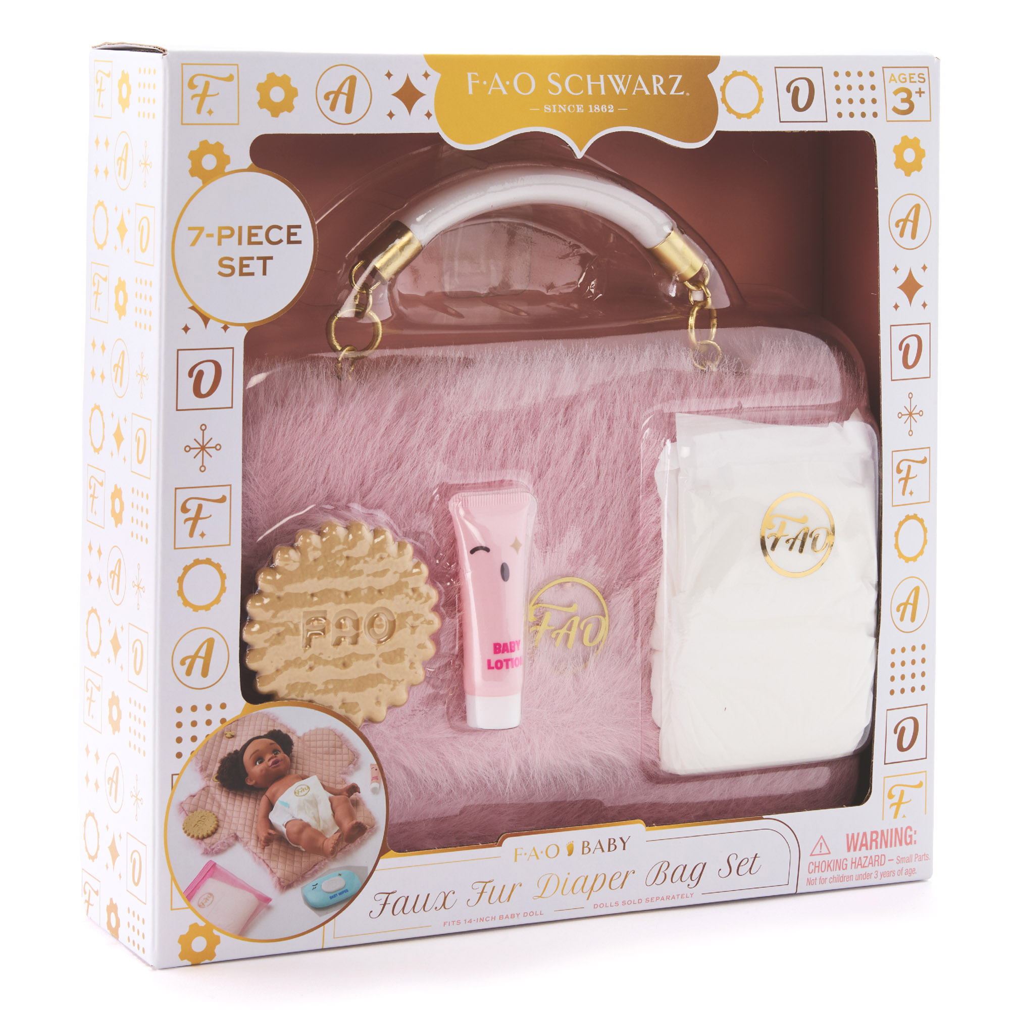 Set borsa fasciatoio deluxe in pelliccia sintetica per bambole fao baby - FAO Schwarz