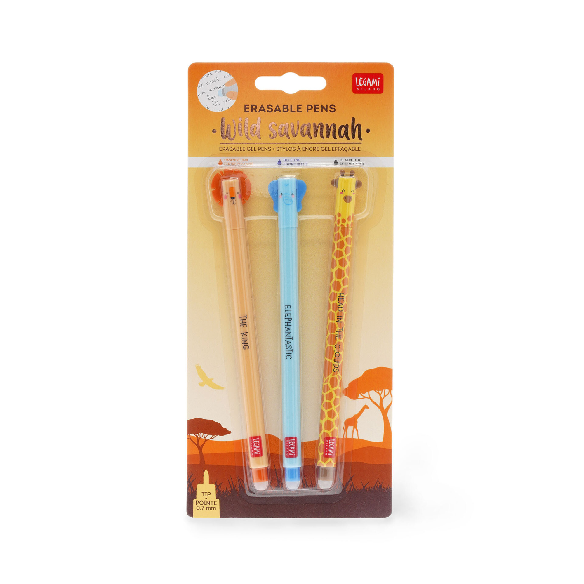 Set di 3 penne gel cancellabili savana - erasable pen - extraordinary stationery - LEGAMI