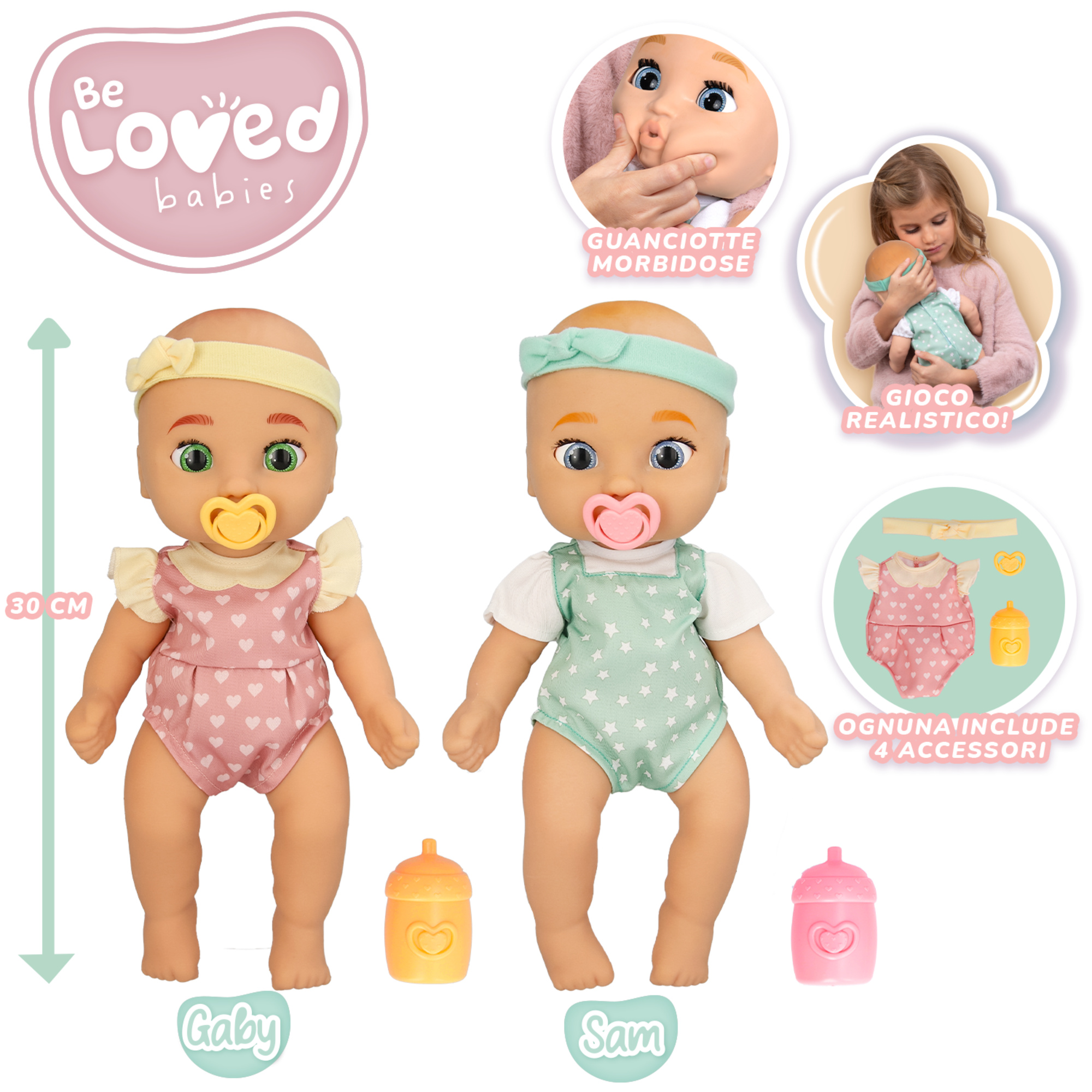 Be loved babies sam & baby - bambola realistica come un bambino vero assortita - 38 cm - 