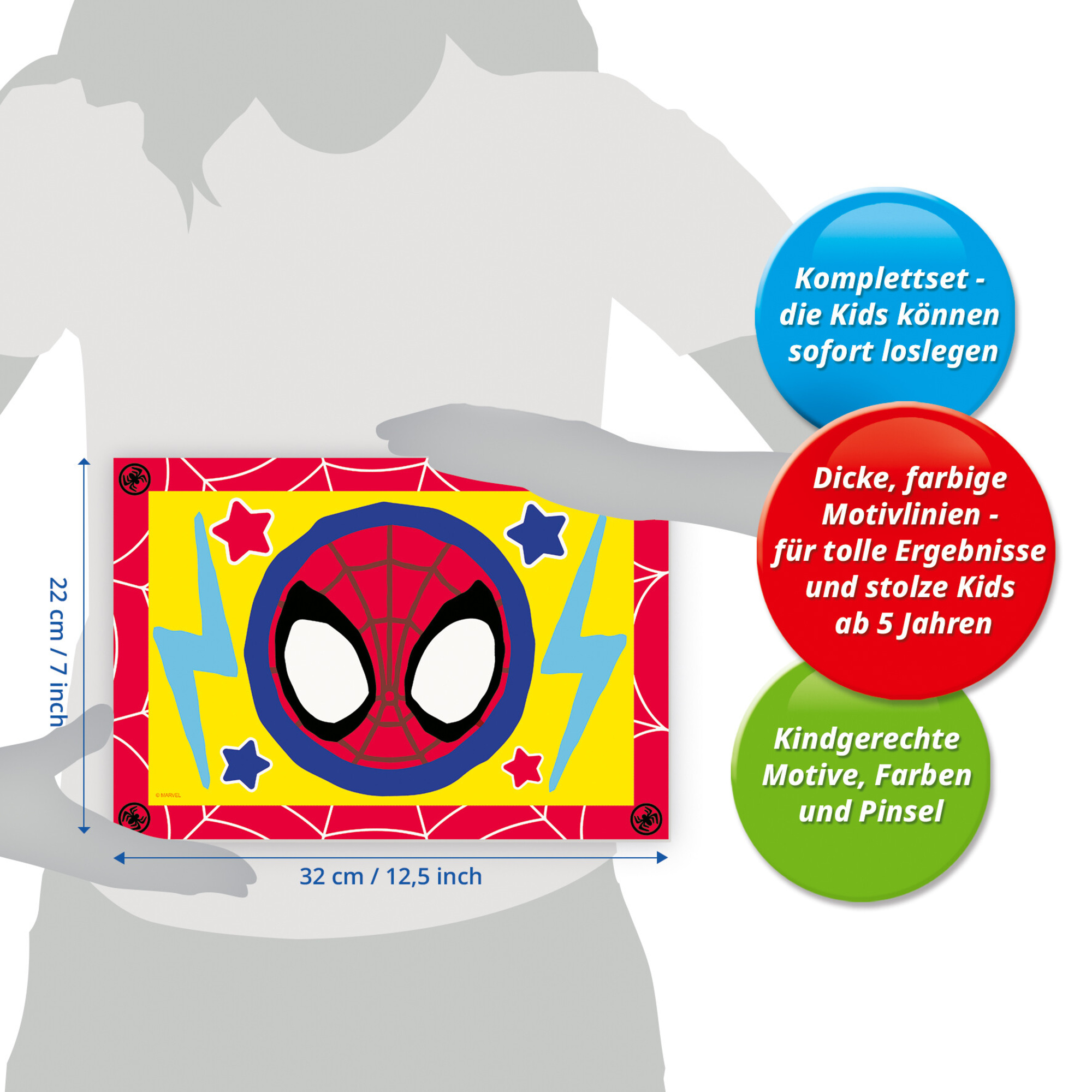 Creart serie junior, spidey, kit dipingere con i numeri, contiene 2 tavole prestampate, pennello, co - ravensburger - CREART