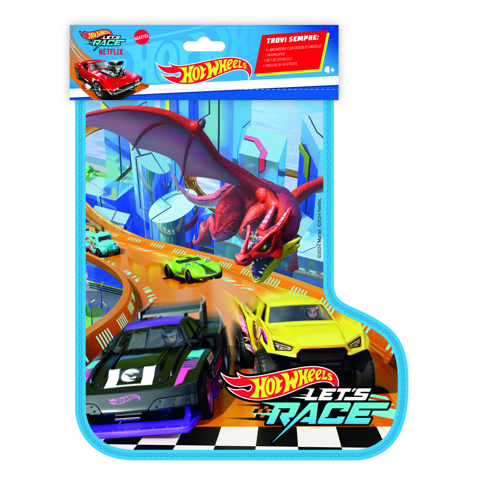 Hot wheels - calza della befana di hot wheels 2025, con lanciatore e veicolo singolo, marsupio e gadgets hot wheels - Hot Wheels