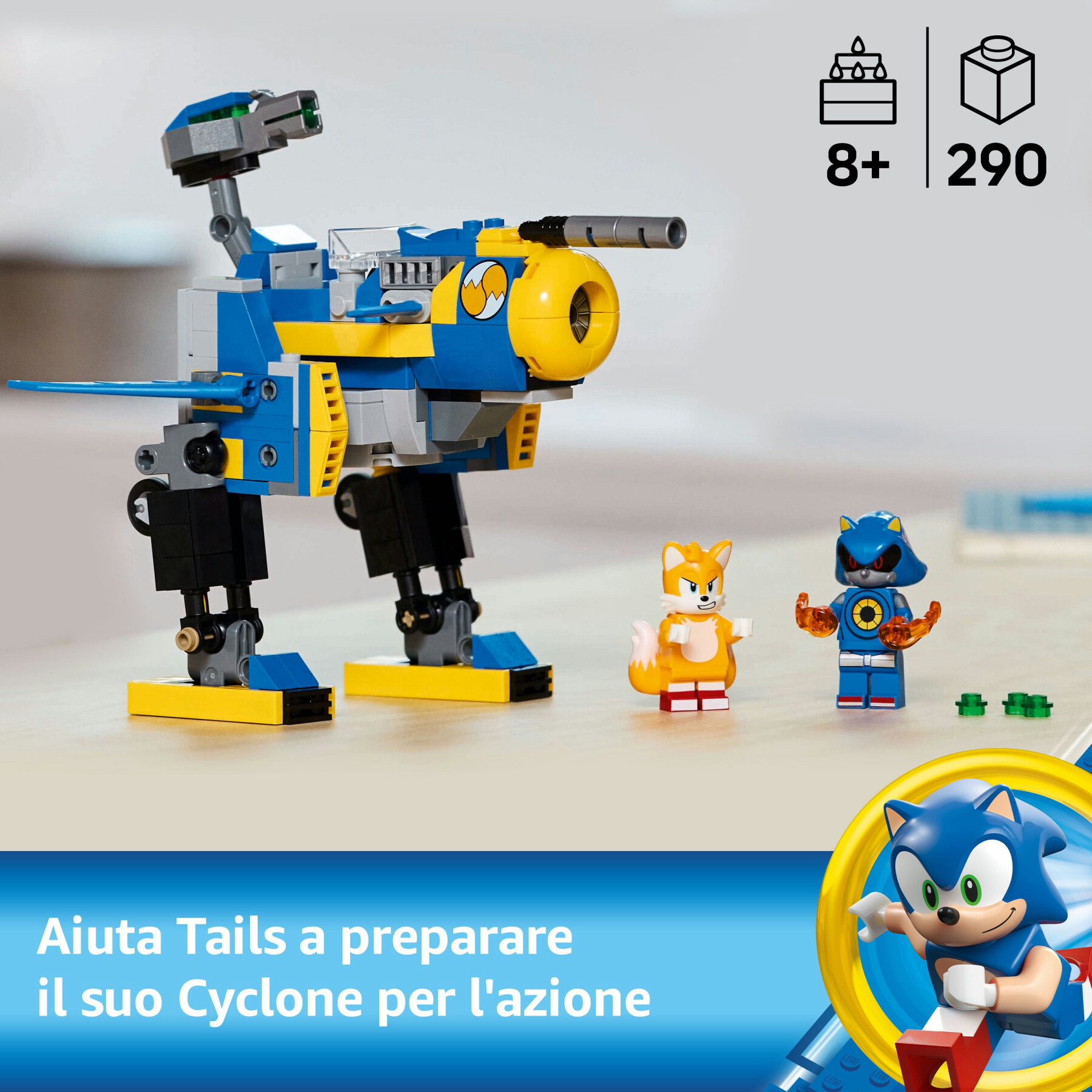 Lego sonic 77002 cyclone vs. metal sonic, giochi d'azione per bambini 8+ con mech robot giocattolo trasformabile e personaggio - Lego