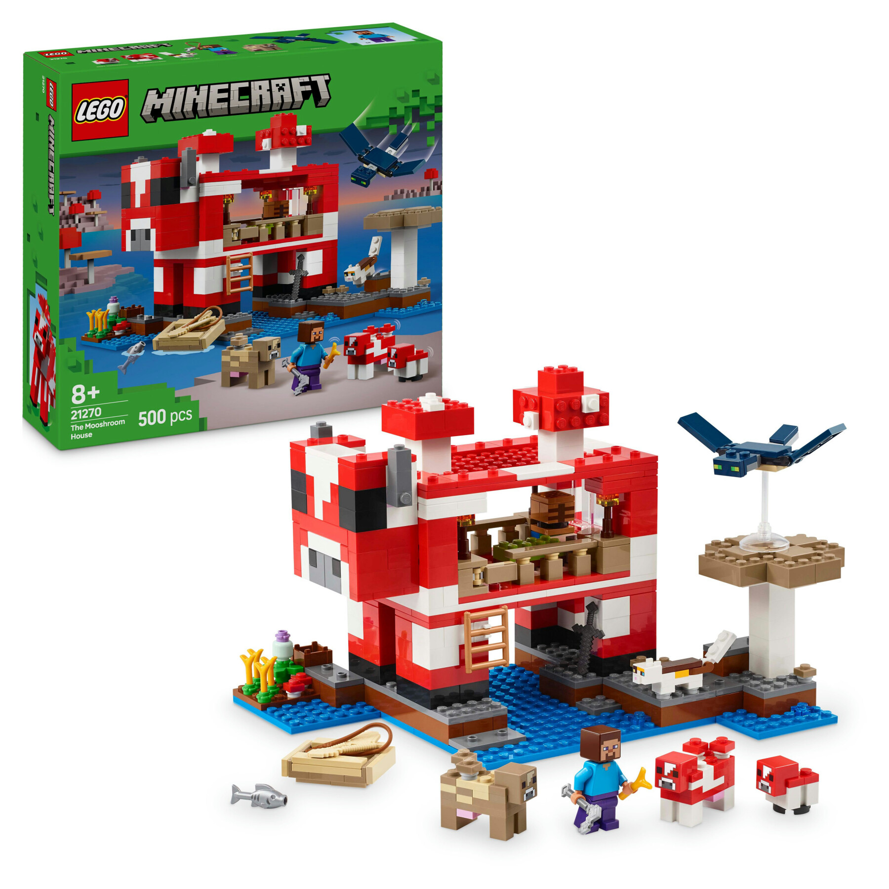 Lego minecreaft 21270 la casa del mooshroom, giochi di ruolo bambini 8+ con personaggi, animali giocattolo, mob e accessori - MINECRAFT