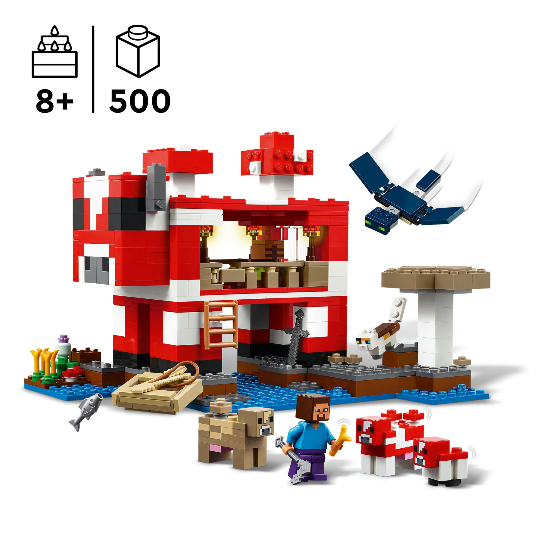 Lego minecreaft 21270 la casa del mooshroom, giochi di ruolo bambini 8+ con personaggi, animali giocattolo, mob e accessori - MINECRAFT