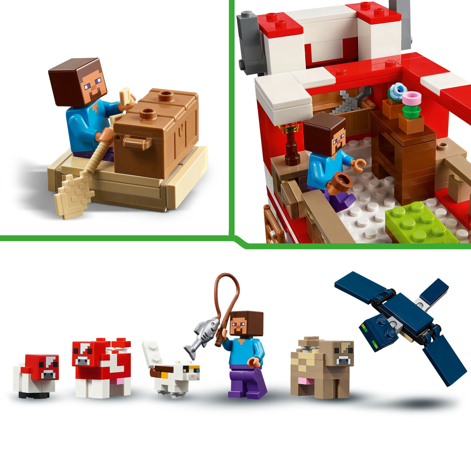 Lego minecreaft 21270 la casa del mooshroom, giochi di ruolo bambini 8+ con personaggi, animali giocattolo, mob e accessori - MINECRAFT