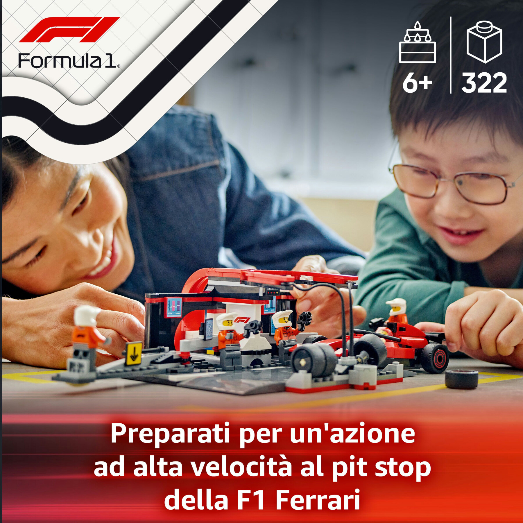 Lego city 60443 pit stop e meccanici con monoposto ferrari f1 - officina, macchina giocattolo e accessori, giochi bambini 6+ - LEGO CITY