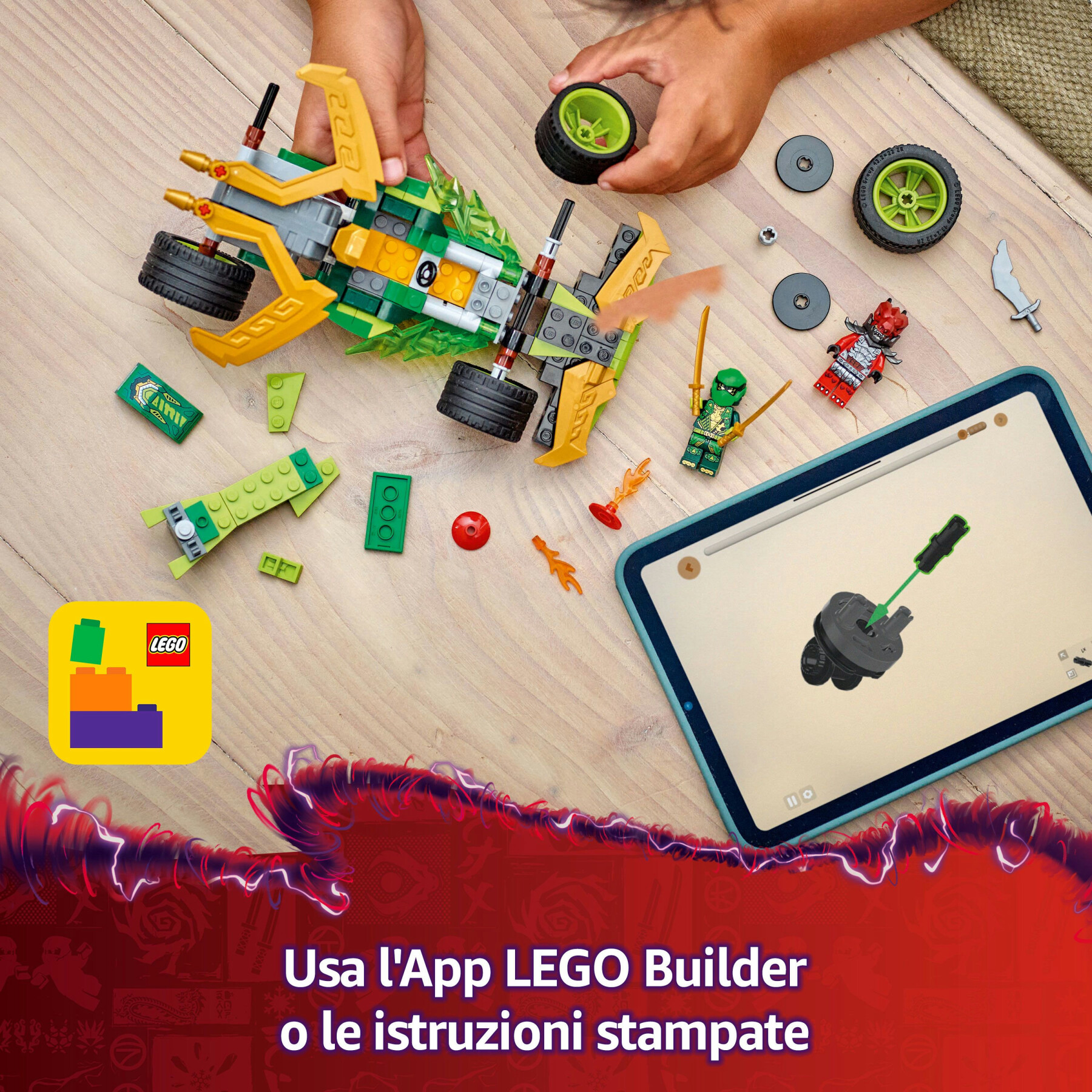 Lego ninjago 71828 racer pull-back di lloyd - modello di auto da corsa giocattolo con 2 minifigure e armi, giochi bambini 7+ - LEGO NINJAGO