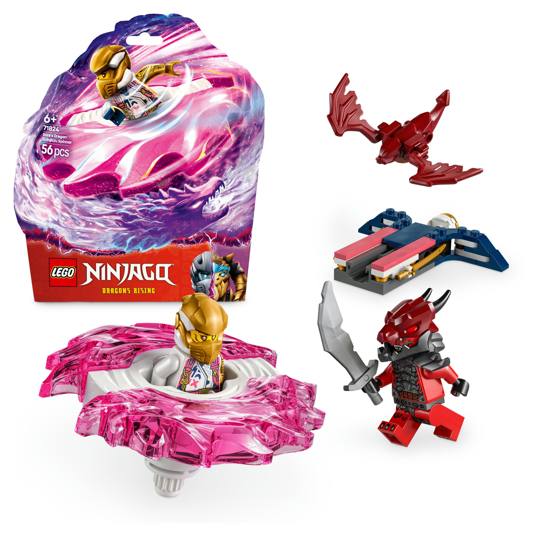 Lego ninjago 71824 spinner del drago spinjitzu di sora - trottola giocattolo con 2 minifigure e armi, giochi per bambini 6+ - LEGO NINJAGO