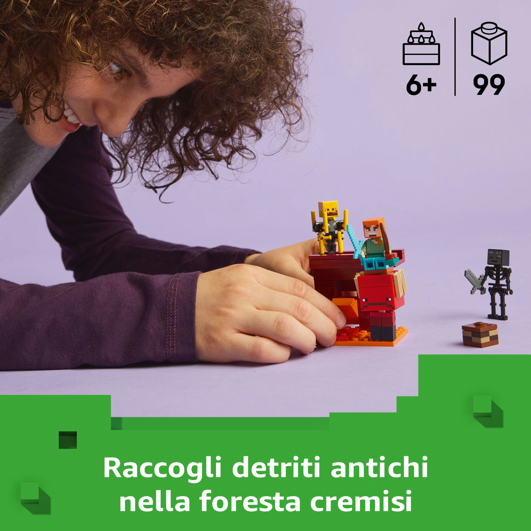 Lego minecraft 21266 battaglia sul ponte del nether, gioco d'avventura bambini 6+ con funzioni e 4 personaggi dal videogioco - MINECRAFT