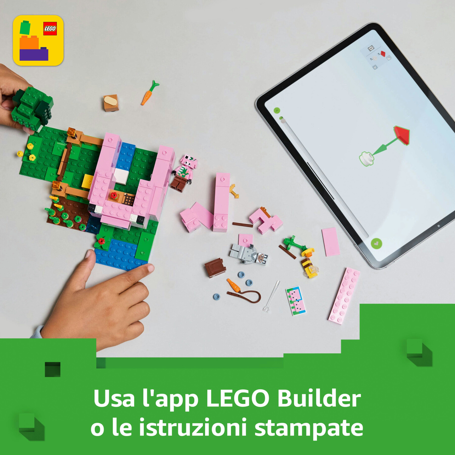 Lego minecraft 21268 la casa del maialino, gioco di ruolo bambini 7+ con personaggi, animali giocattolo e fattoria da costruire - MINECRAFT