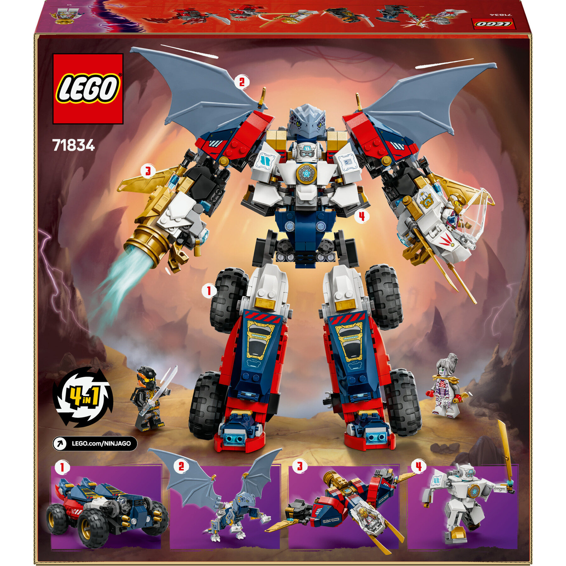 Lego ninjago 71834 mech ultra combinatore di zane - robot giocattolo 4 in 1 separabile in 4 modellini, giochi per bambini 9+ - LEGO NINJAGO