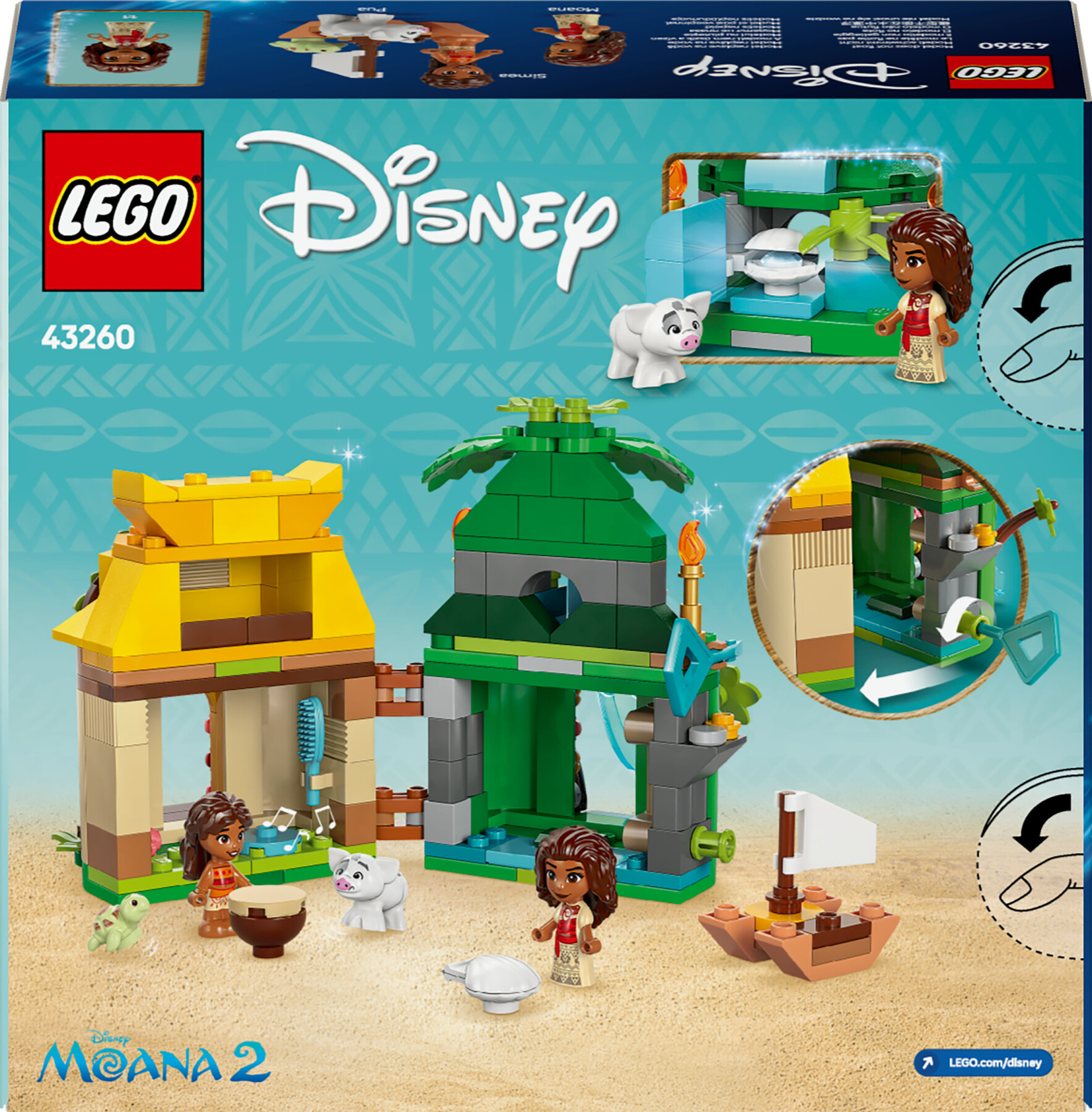 Lego  disney 43260 divertimento sull’isola di vaiana, casa delle bambole giocattolo, giochi bambini 5+, regalo da principesse - Lego