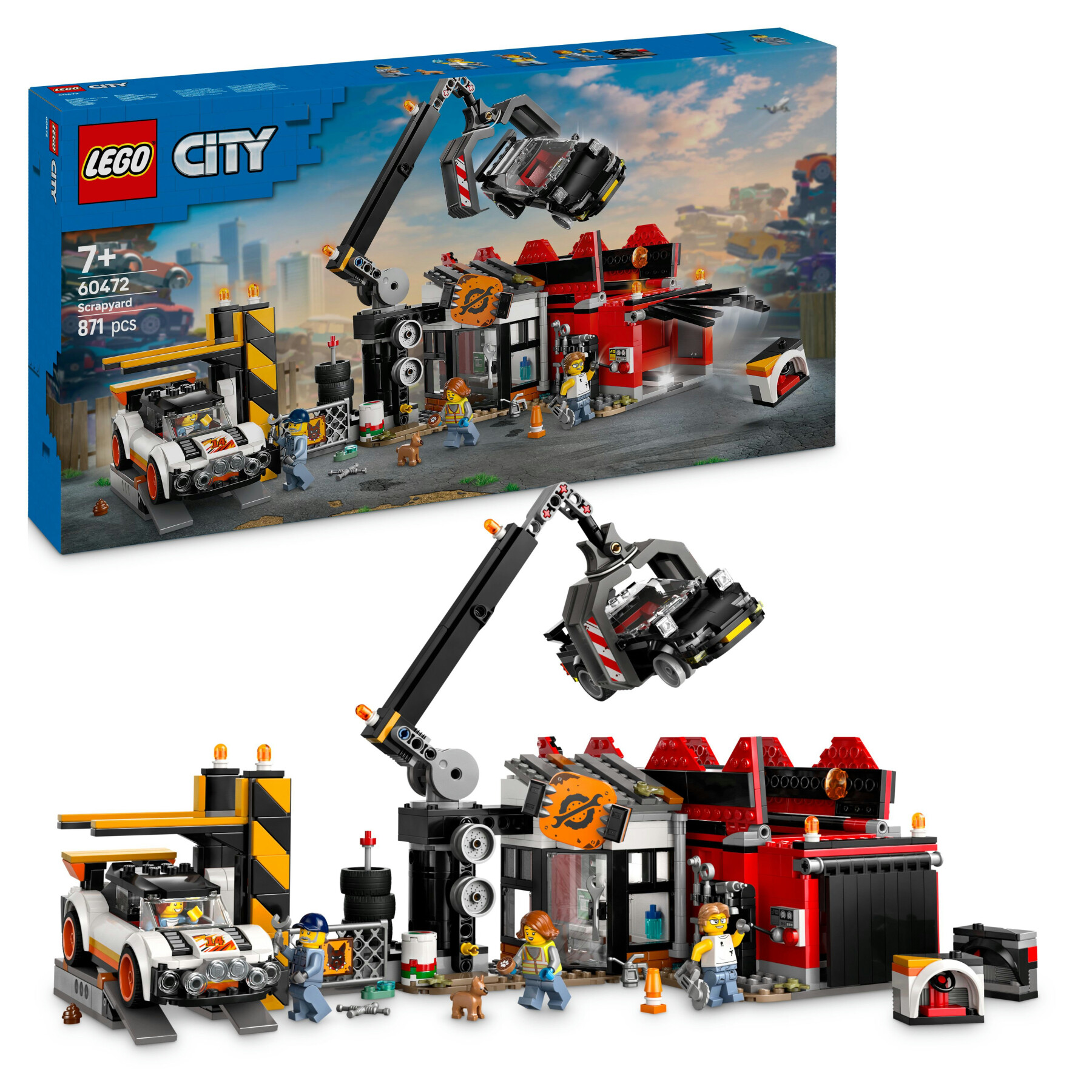 Lego city 60472 sfasciacarrozze con auto, giocattolo con 2 macchine, ricambi, gru, crusher e 4 minifigure, giochi bambini 8+ - LEGO CITY