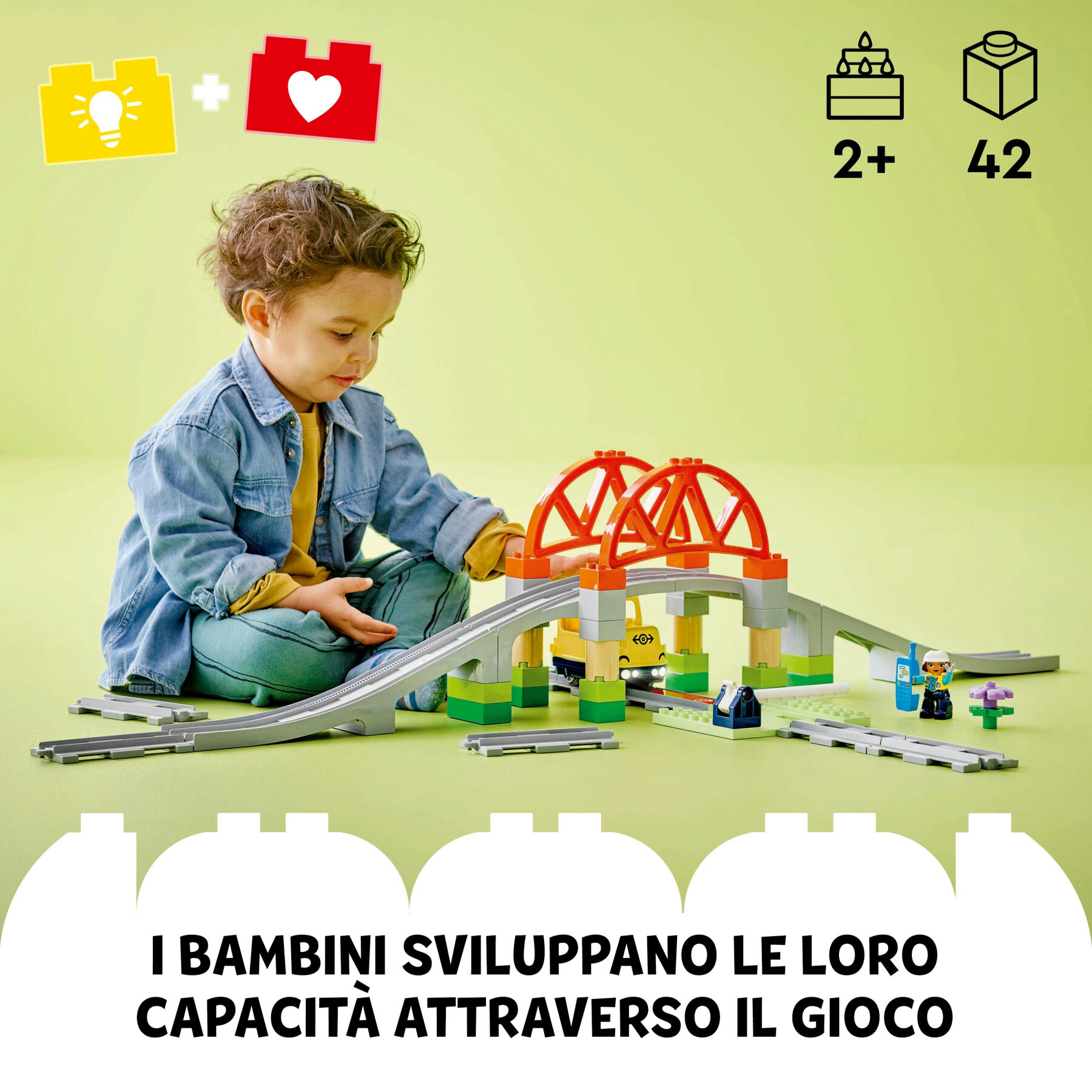 Lego duplo 10426 pack di espansione ponte e binari ferroviari, giochi didattici per bambini 2+, elementi per treno giocattolo - LEGO DUPLO